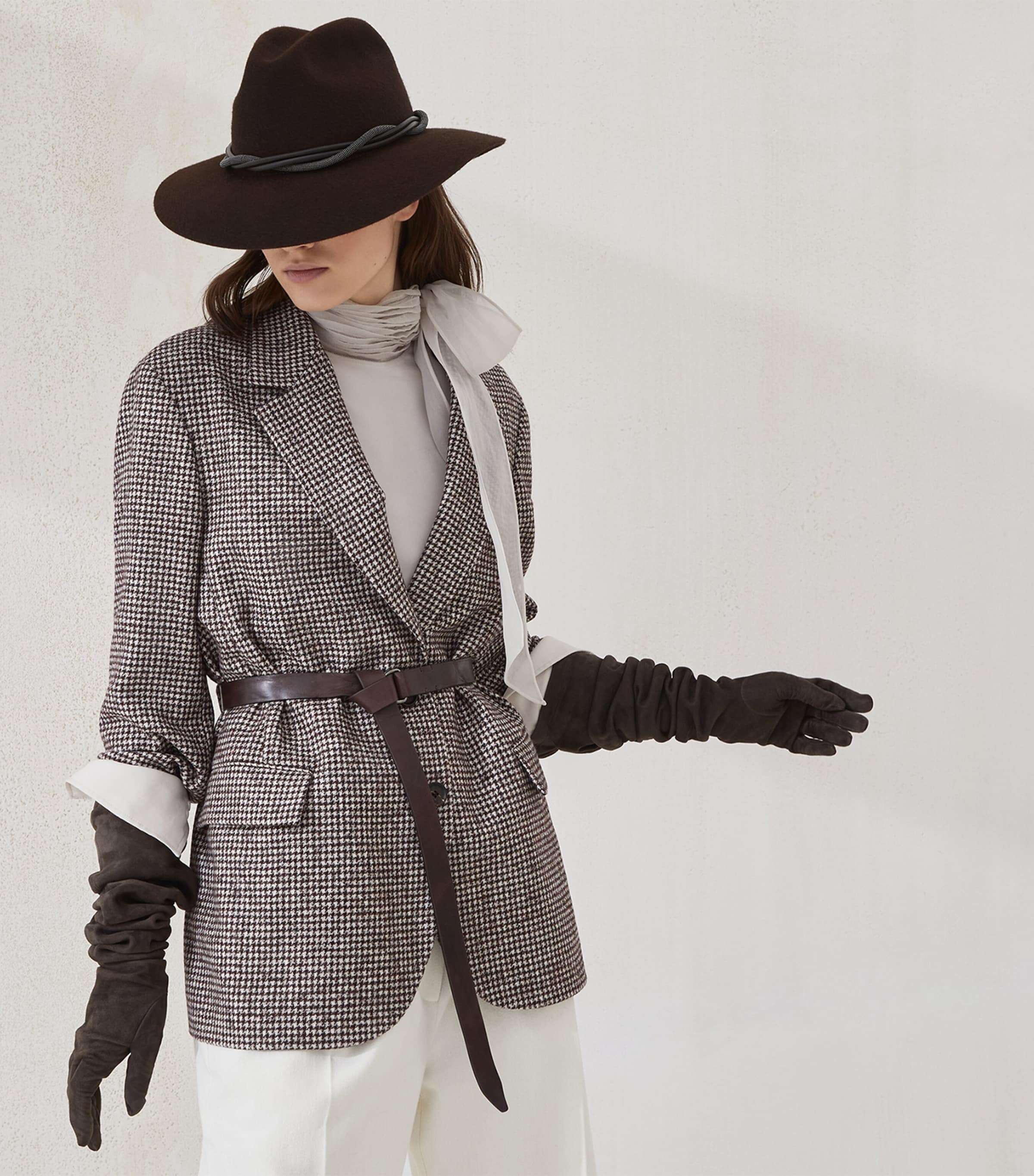 Wool-Alpaca Houndstooth Belted Blazer C007 Image 6