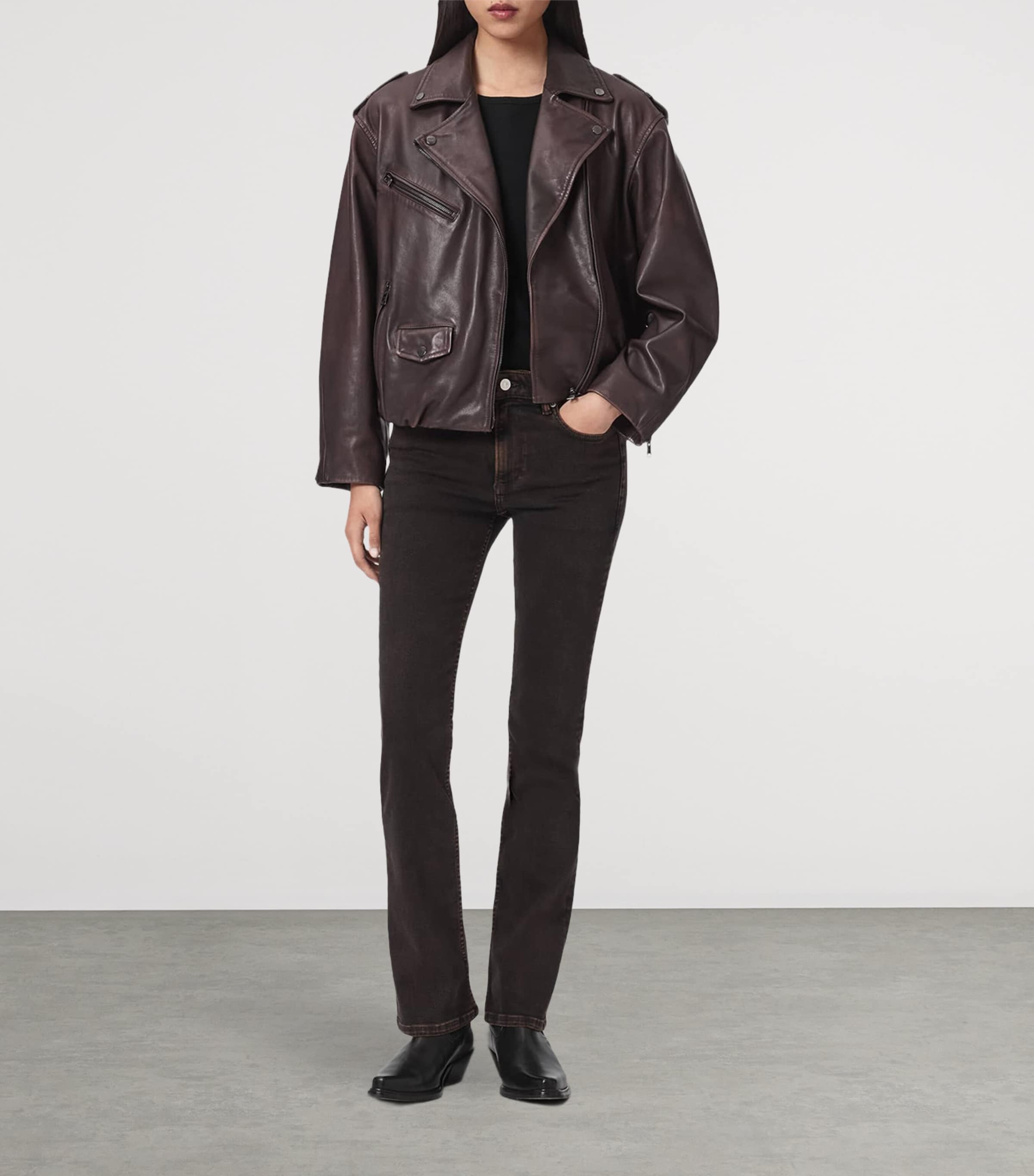 AllSaints Womens Leather Samina Biker Jacket Oxblood Red Image 2