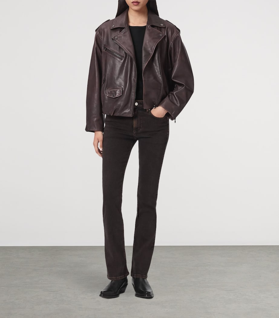AllSaints Womens Leather Samina Biker Jacket Oxblood Red Image 2