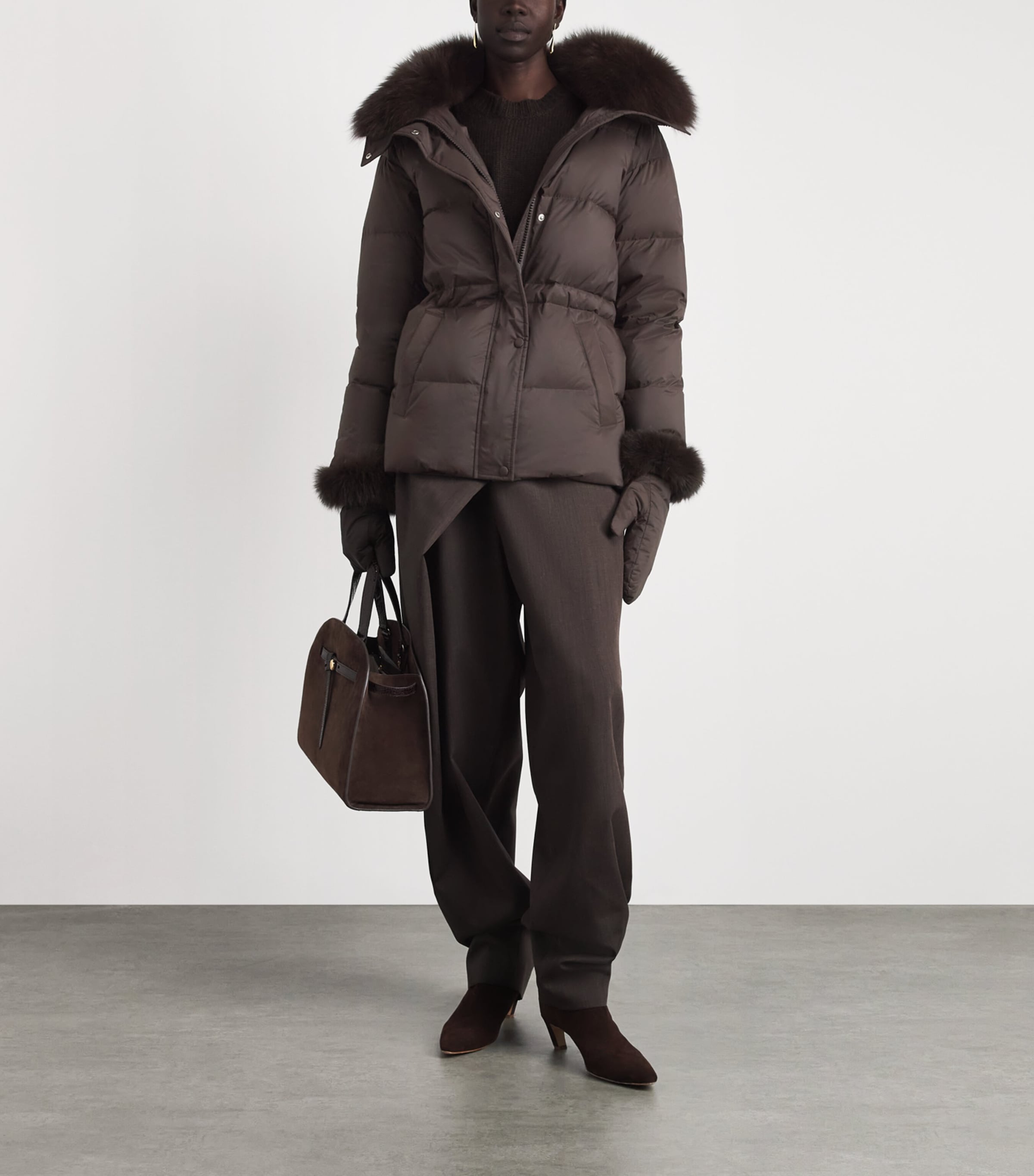 Yves Salomon Womens Down Fur-Trim Technical Puffer Jacket Image 2