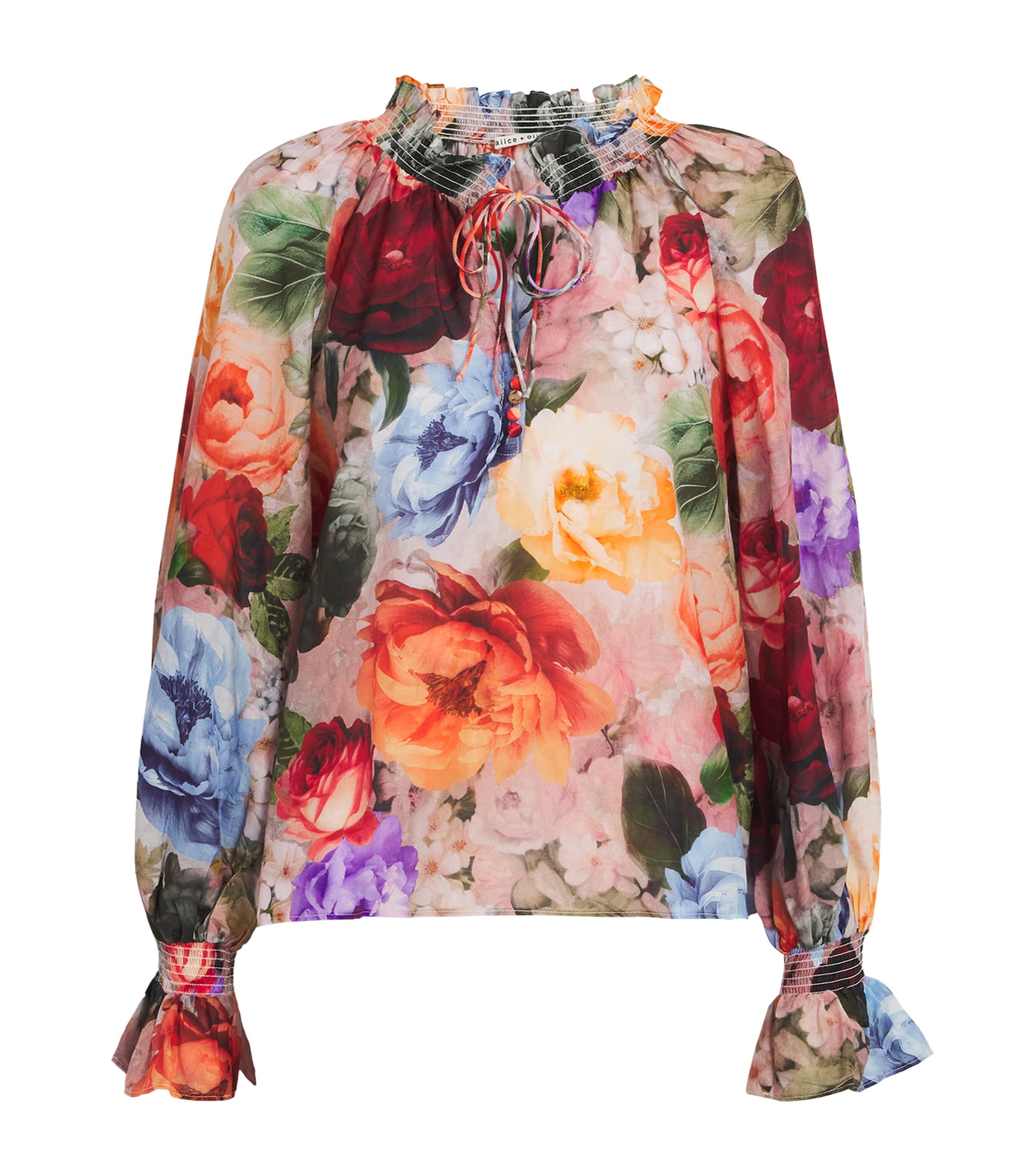 Alice And Olivia Cotton-silk Norah Peasant Blouse In Multi