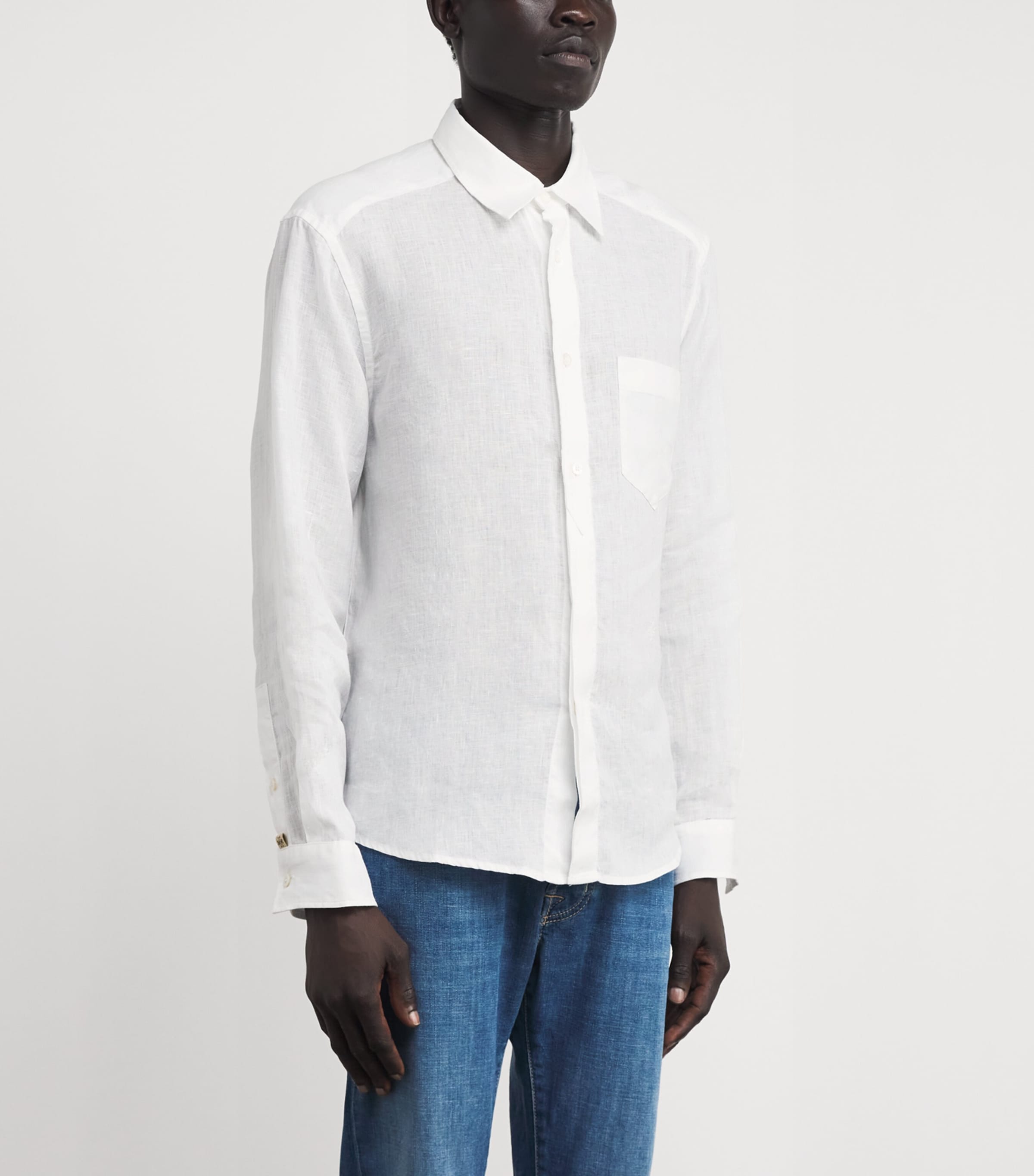JACOB COHËN Mens Linen Long-Sleeve Shirt Optical White Image 4