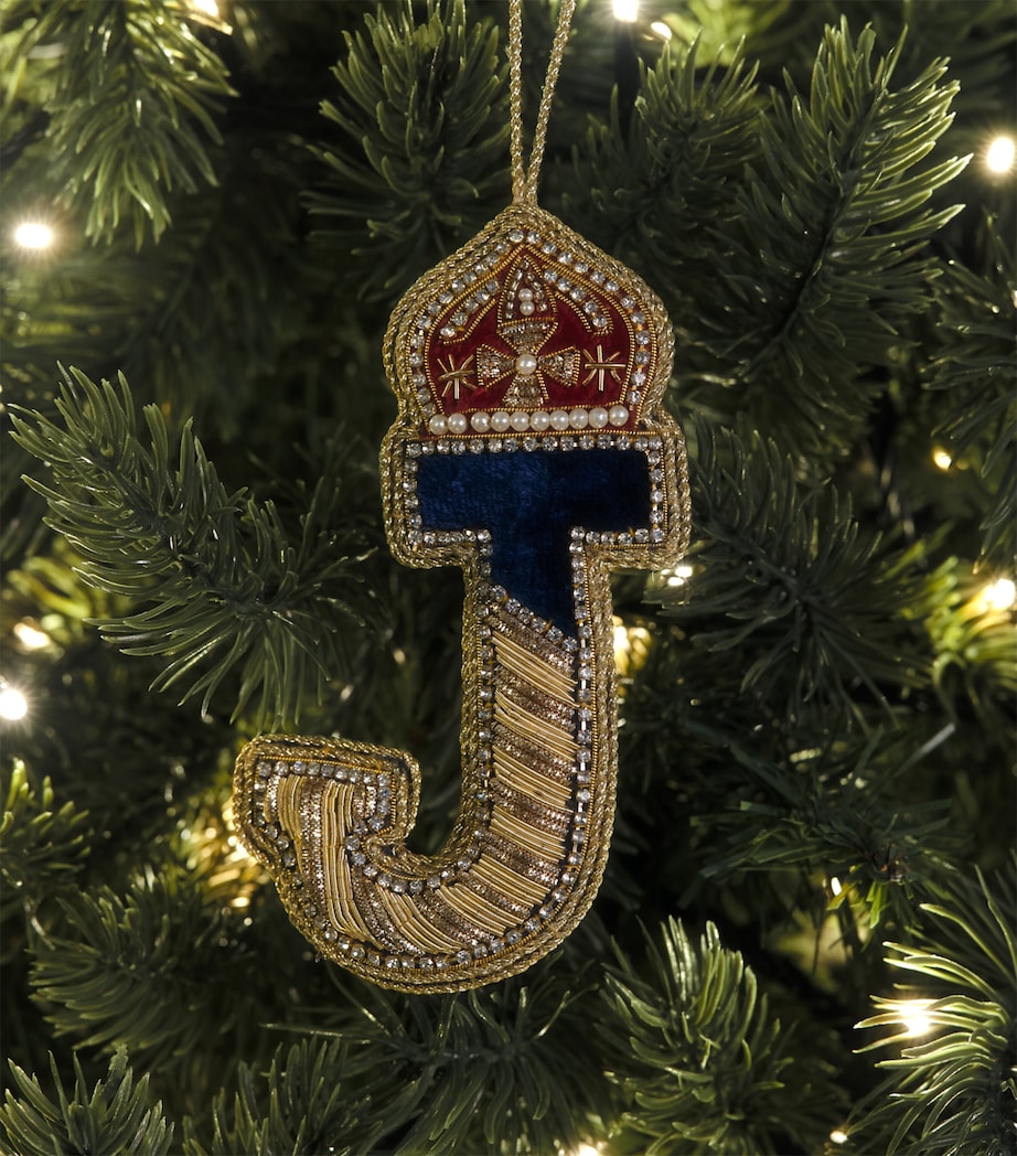 Tinker Tailor Velvet Crystal Letter J Tree Decoration Navy, Gold & Wine Image 3