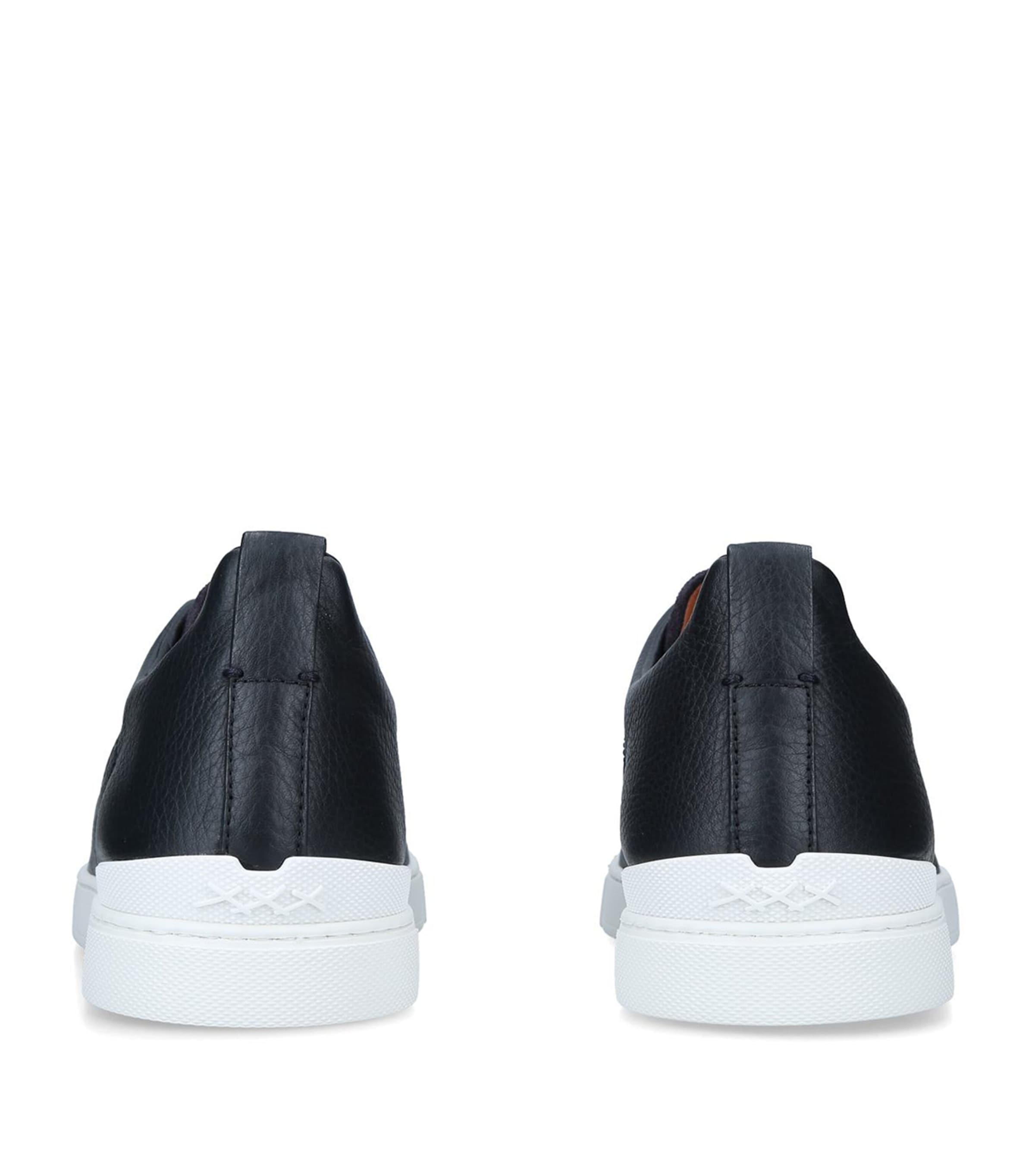 Zegna Leather Triple Stitch Sneakers Navy Image 2