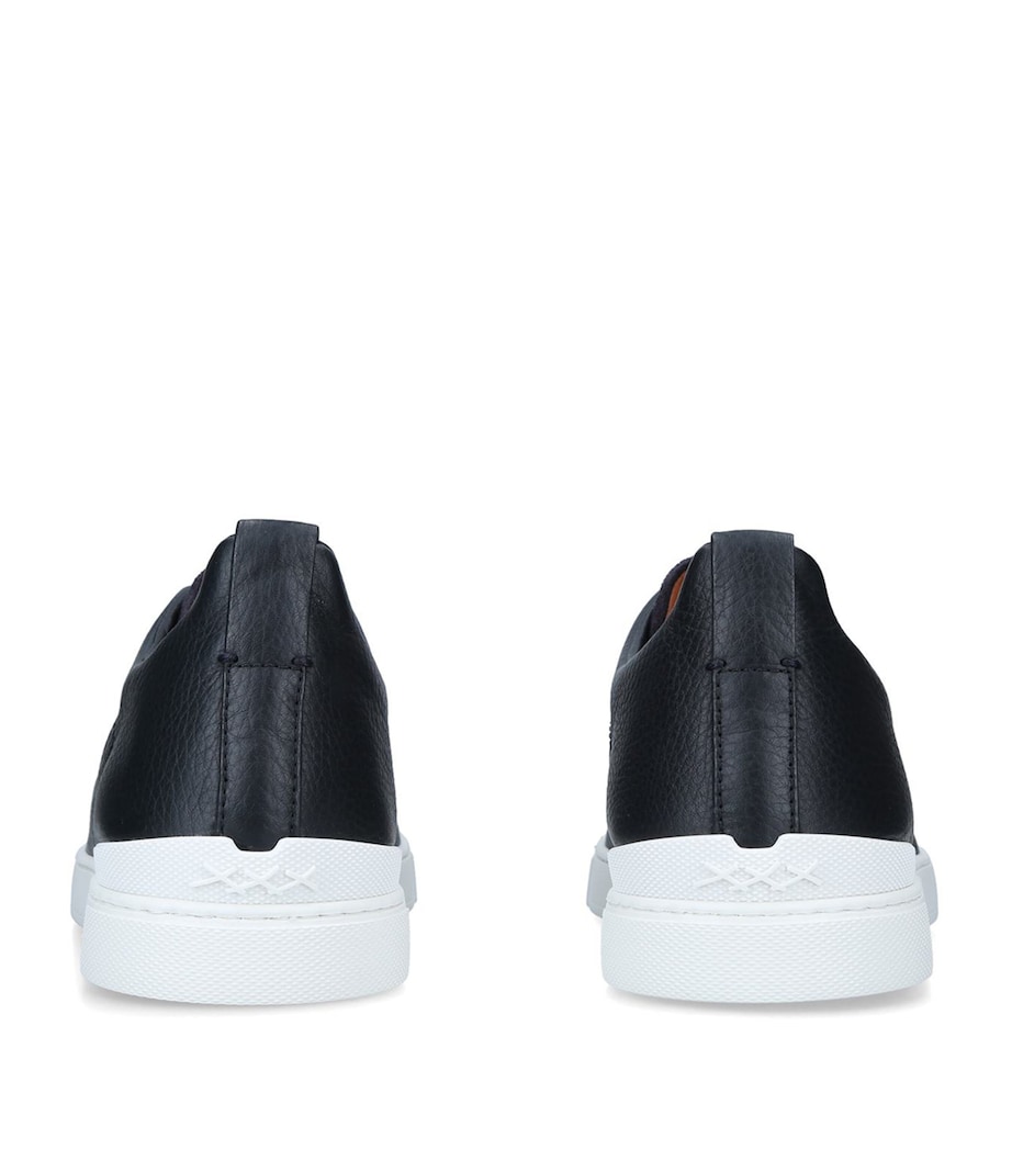 Zegna Leather Triple Stitch Sneakers Navy Image 2