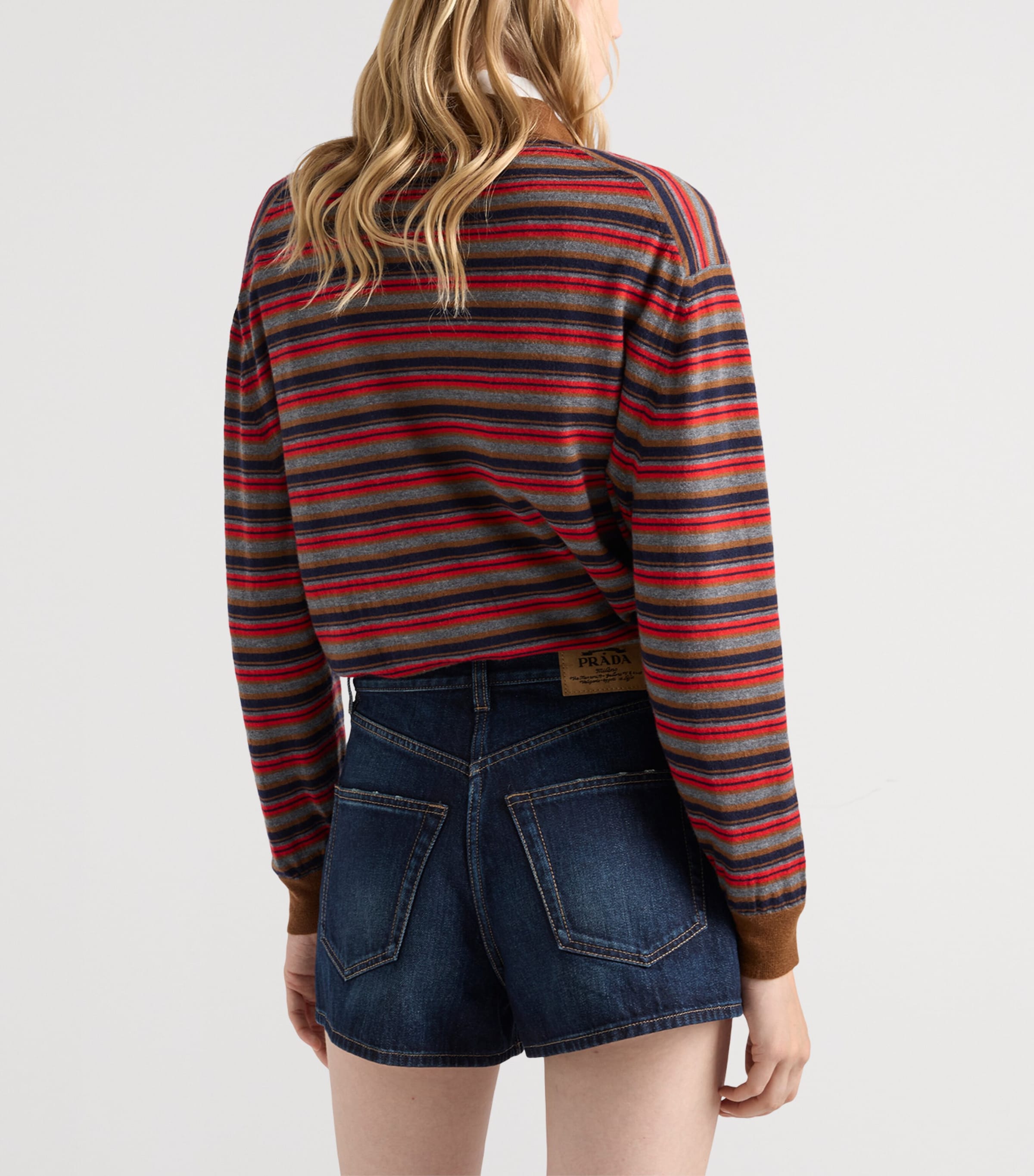 Prada Womens Denim Mid-Rise Shorts Blue Image 5