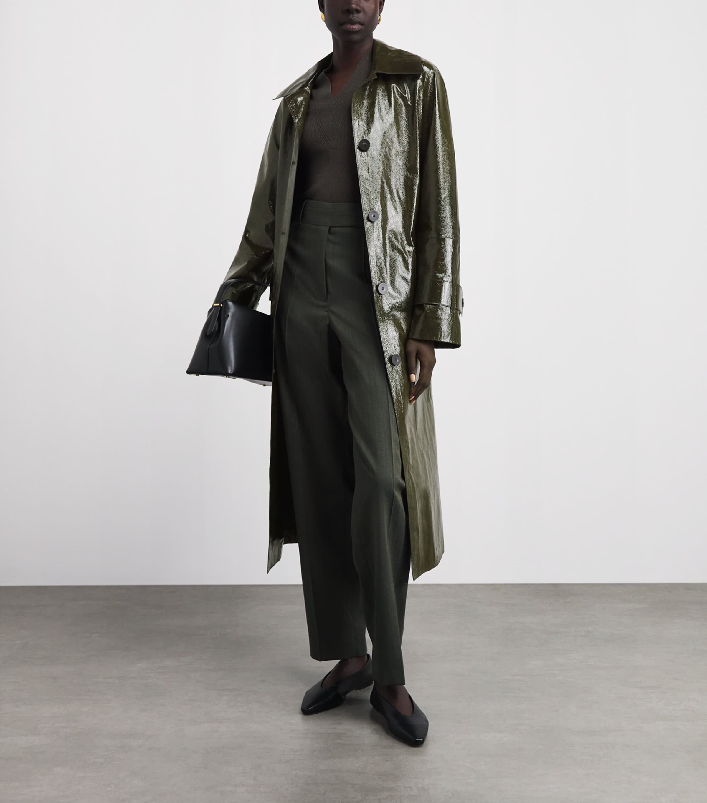 Joseph Womens Patent Leather Zahia Coat Palm Leaf Image 2