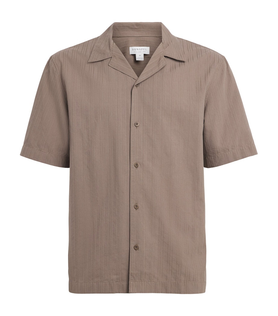 Sunspel Mens Cotton Textured Stripe Shirt Brgr Dark Cedar Image 1