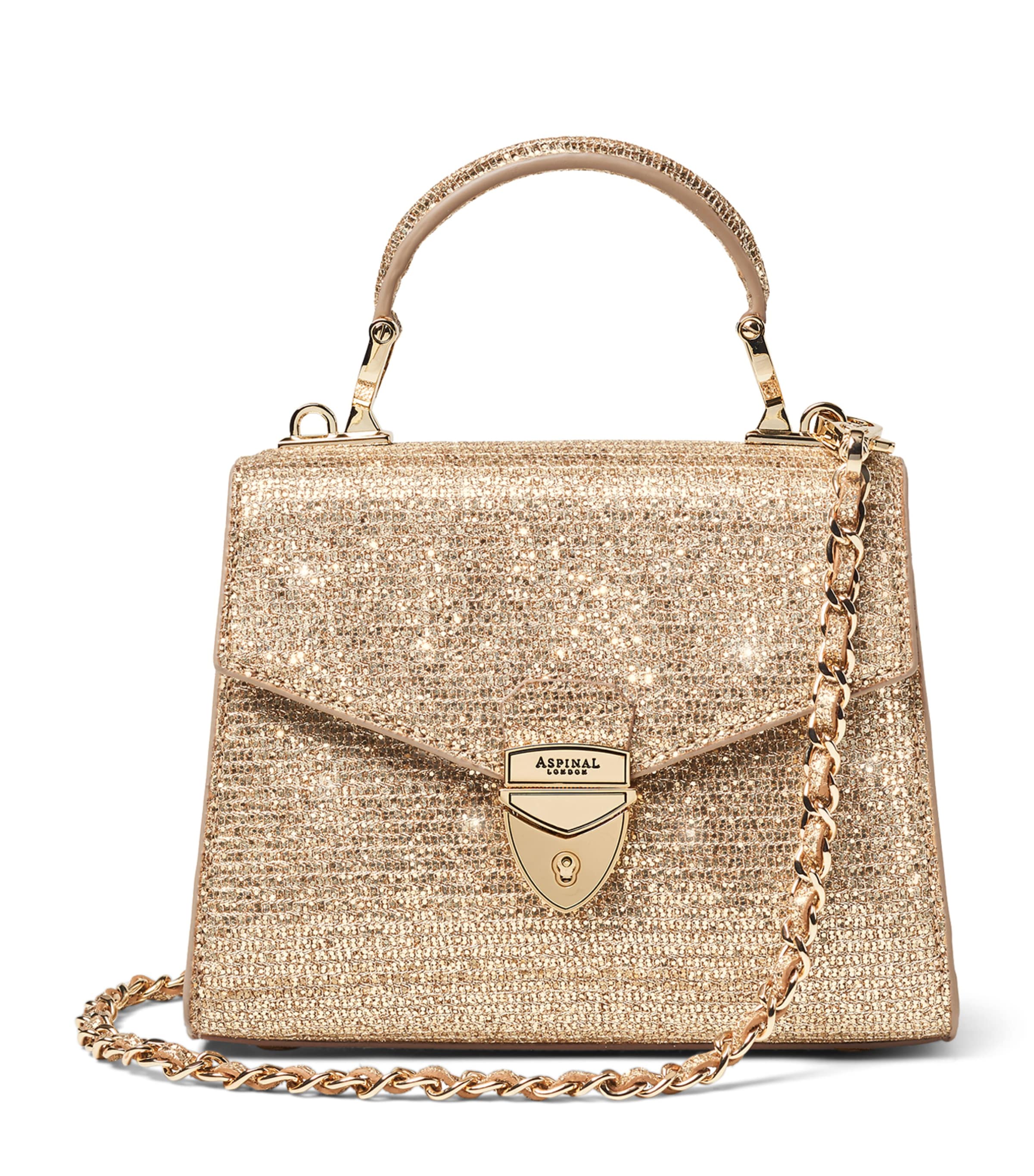 Shop Aspinal Of London Mini Glitter Modern Mayfair Bag In Gold