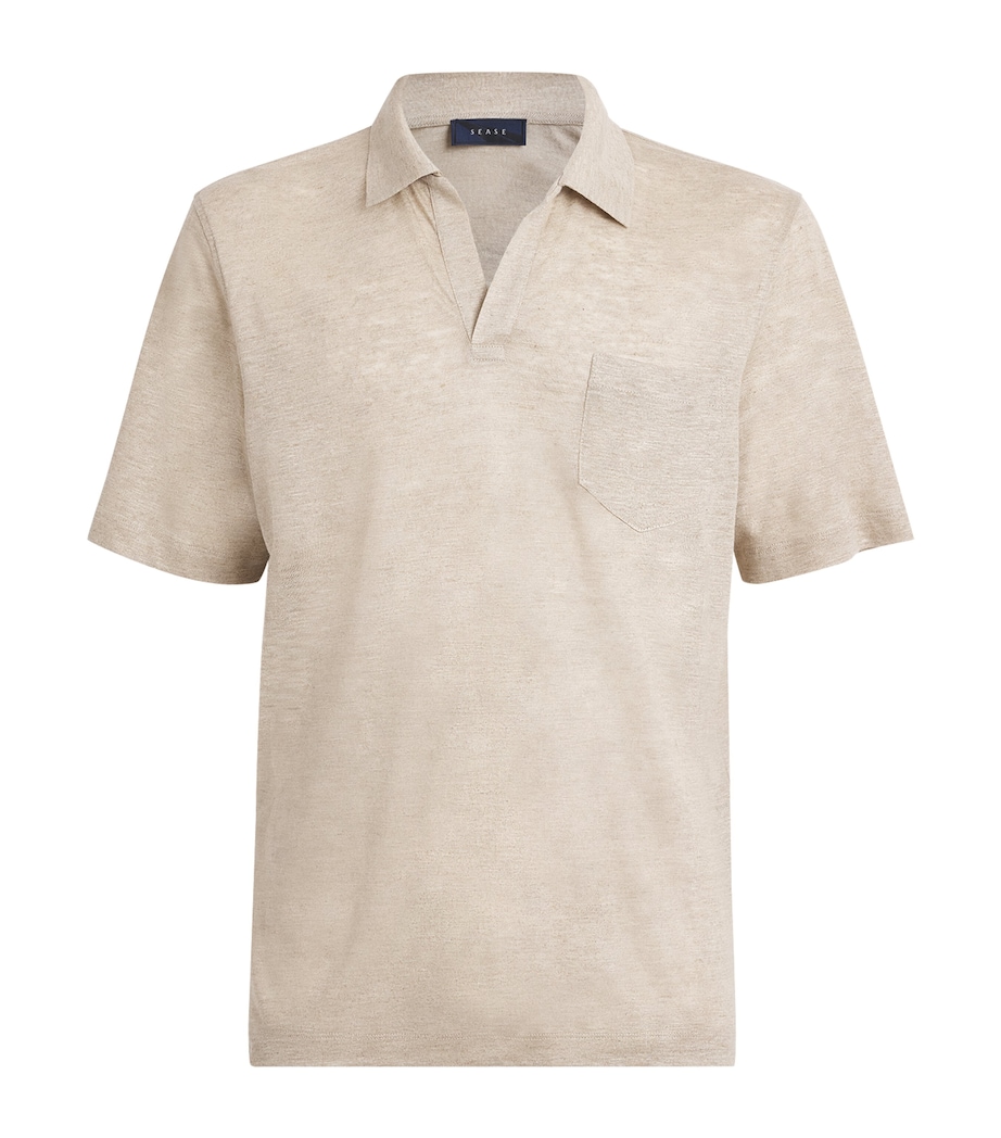 Sease Mens Linen-Cotton Polo Shirt Beige Image 1