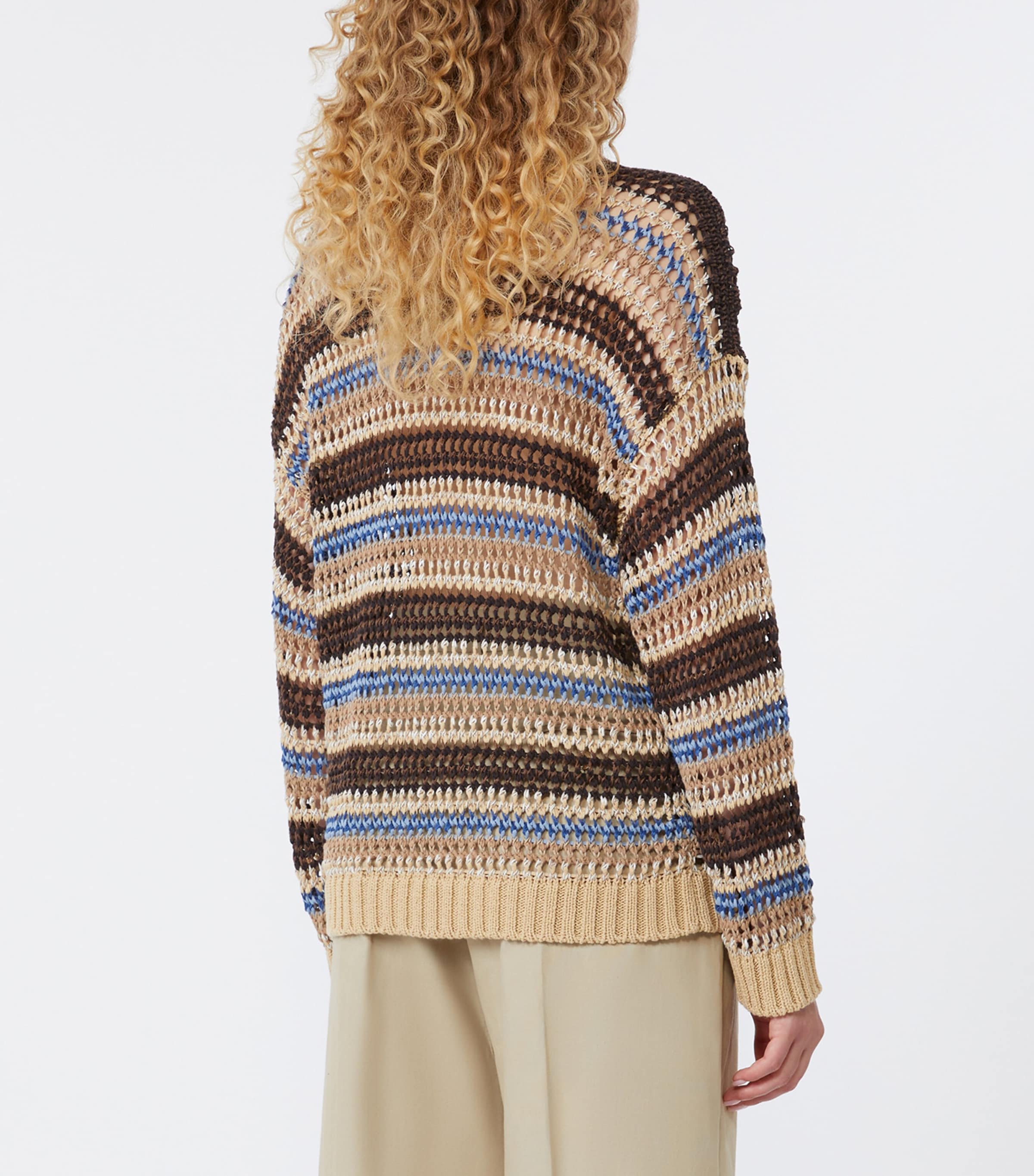 Weekend Max Mara Womens Linen-Blend Open-Knit Sweater Tobacco Image 4