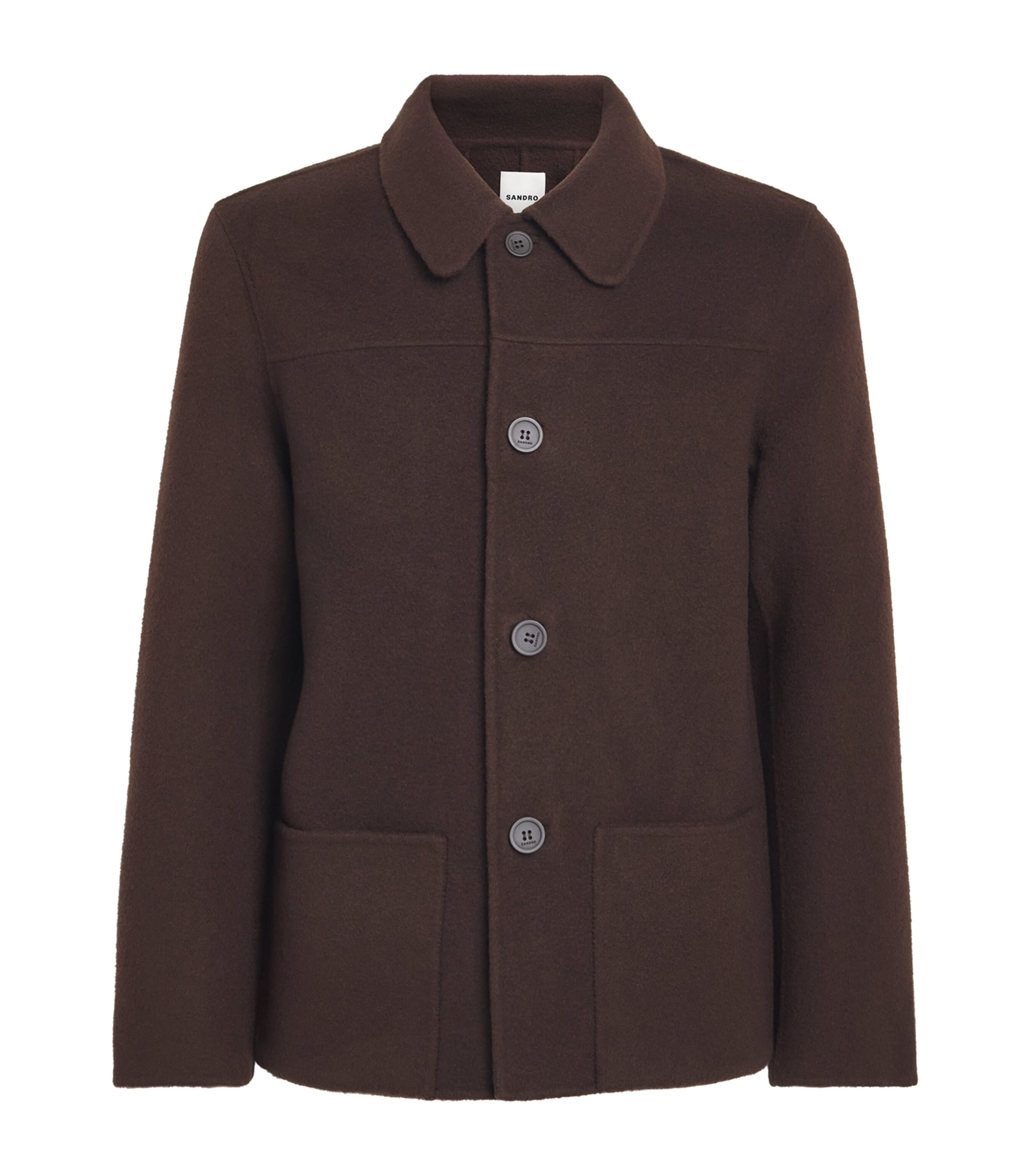 Sandro Paris Mens Wool-Blend Double-Face Jacket Chocolate Image 1