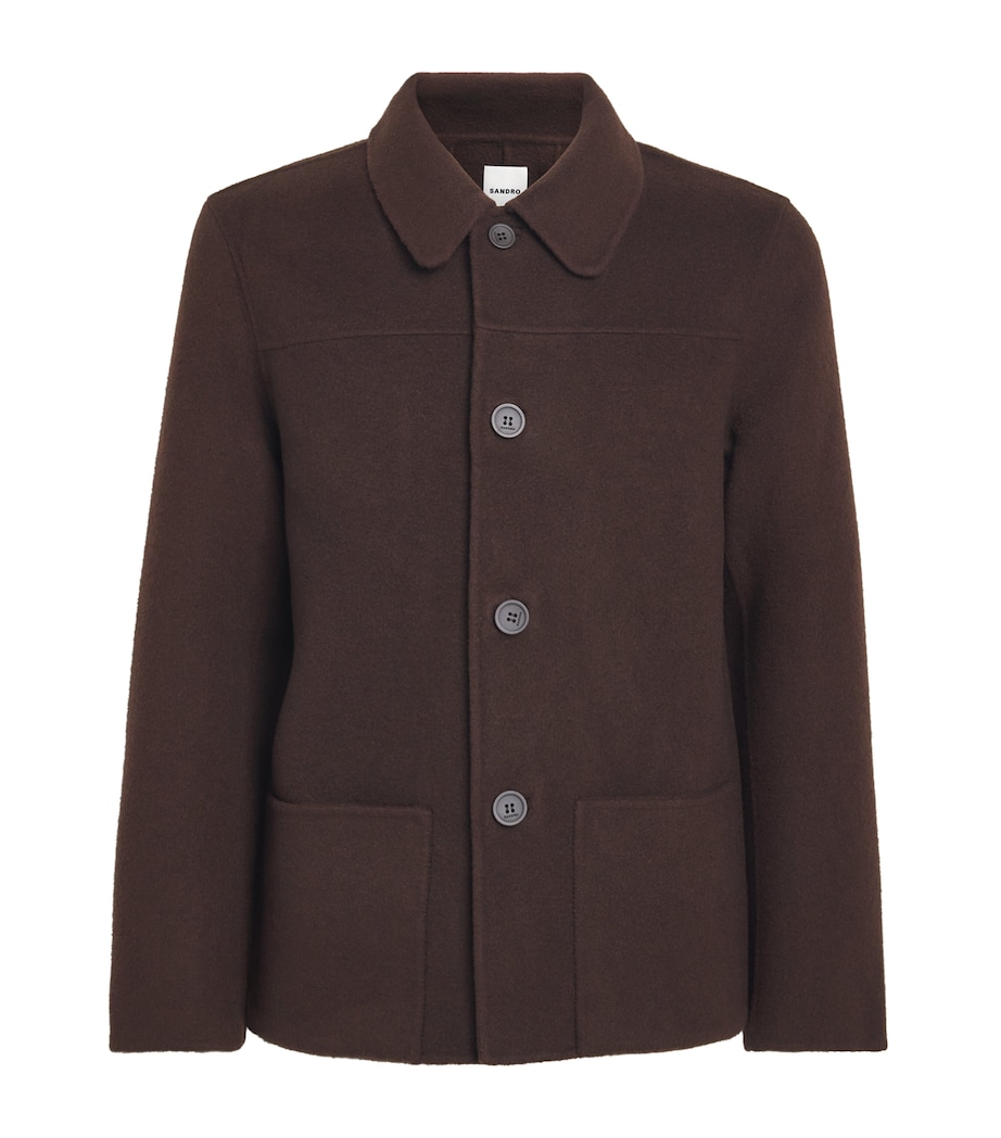 Sandro Paris Mens Wool-Blend Double-Face Jacket Chocolate Image 1