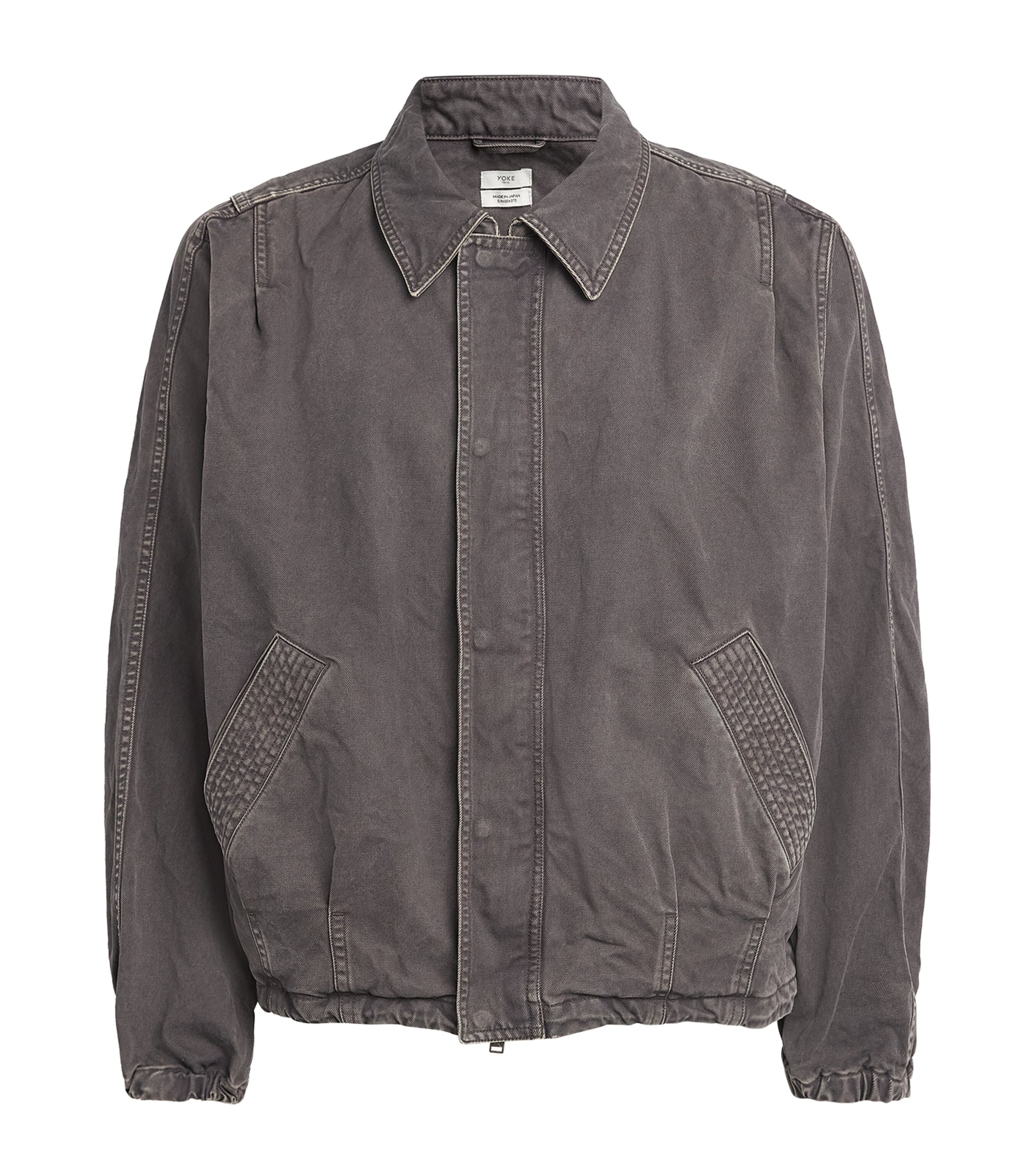 YOKE Mens Garment-Dyed Bomber Jacket Charcol Brown Image 1