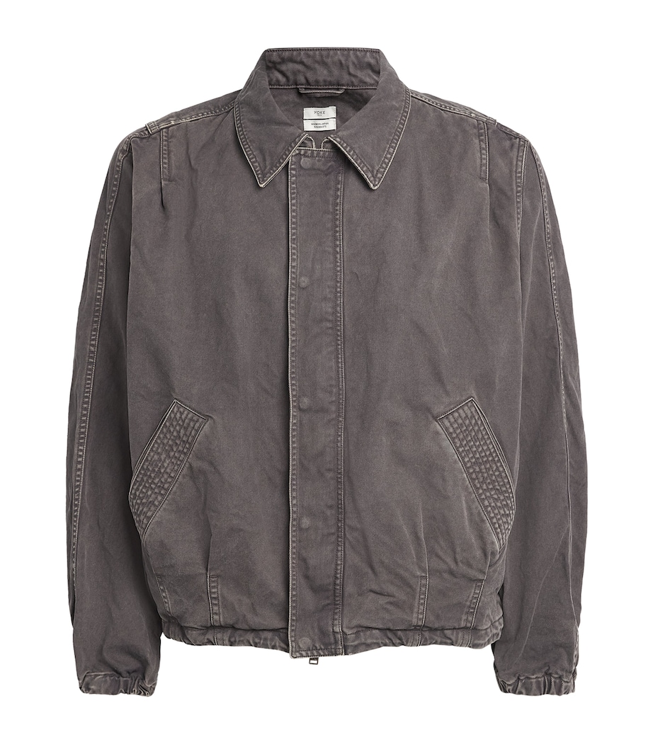 YOKE Mens Garment-Dyed Bomber Jacket Charcol Brown Image 1