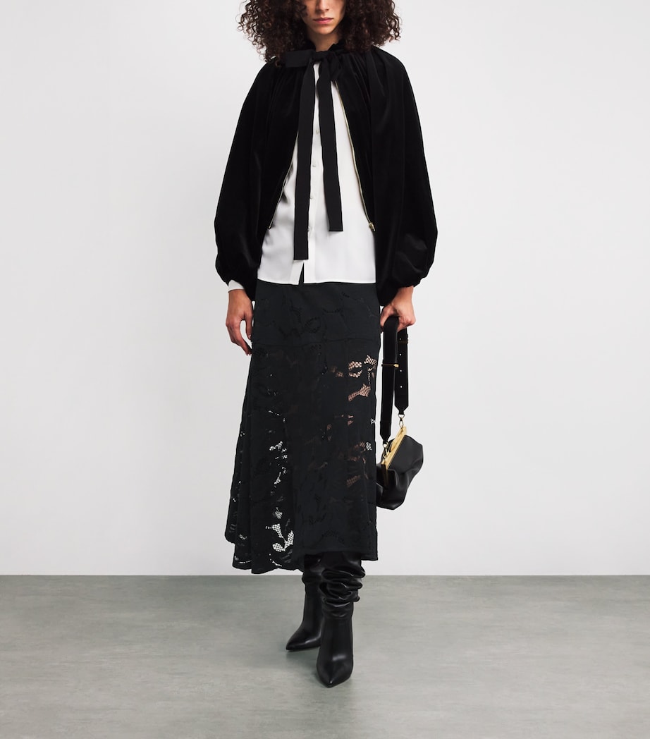 Organic Cotton-Blend Lace Midi Skirt 0228 BLACK Image 2