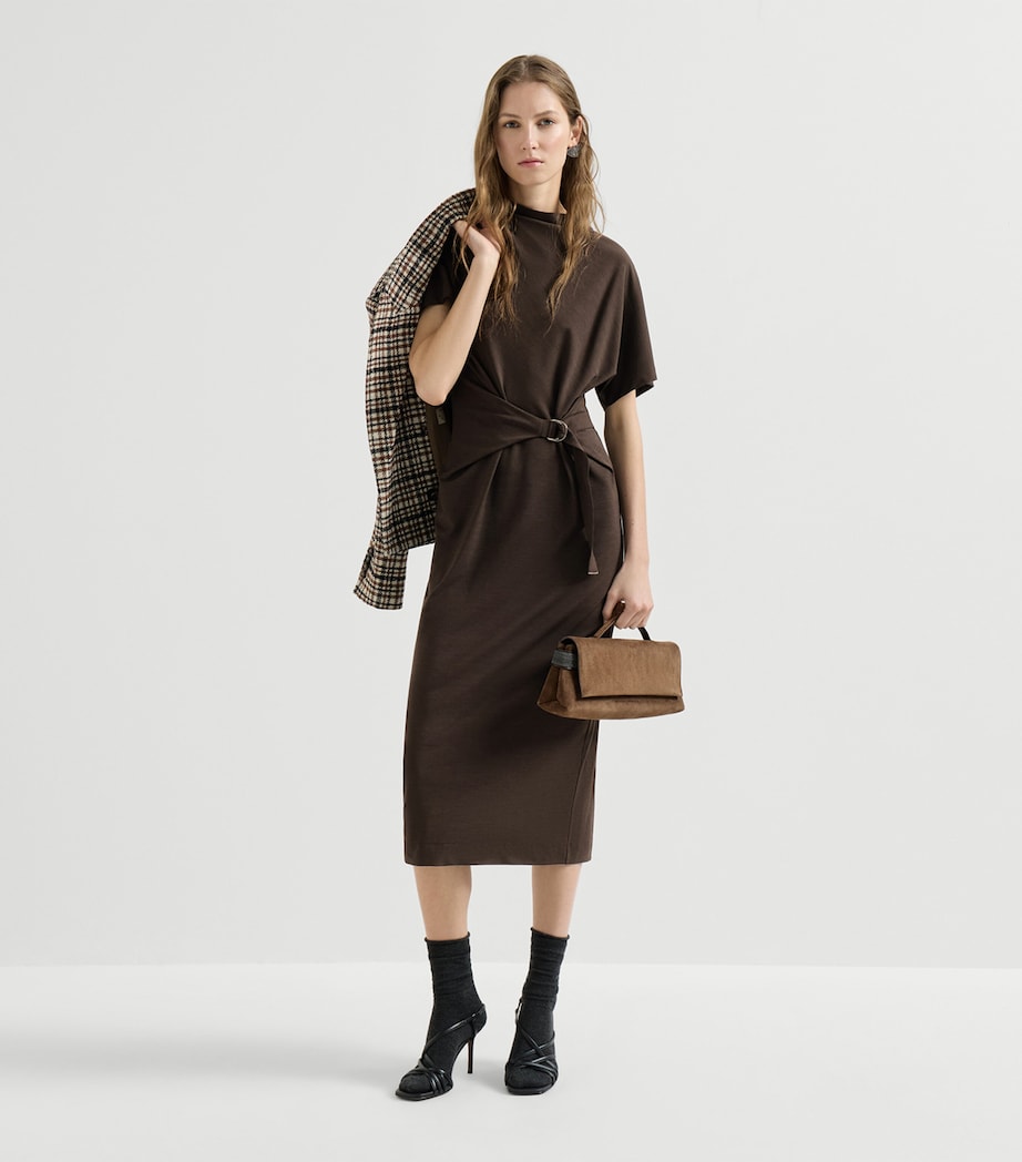 Brunello Cucinelli Womens Wool-Blend Belted Midi Dress Image 2