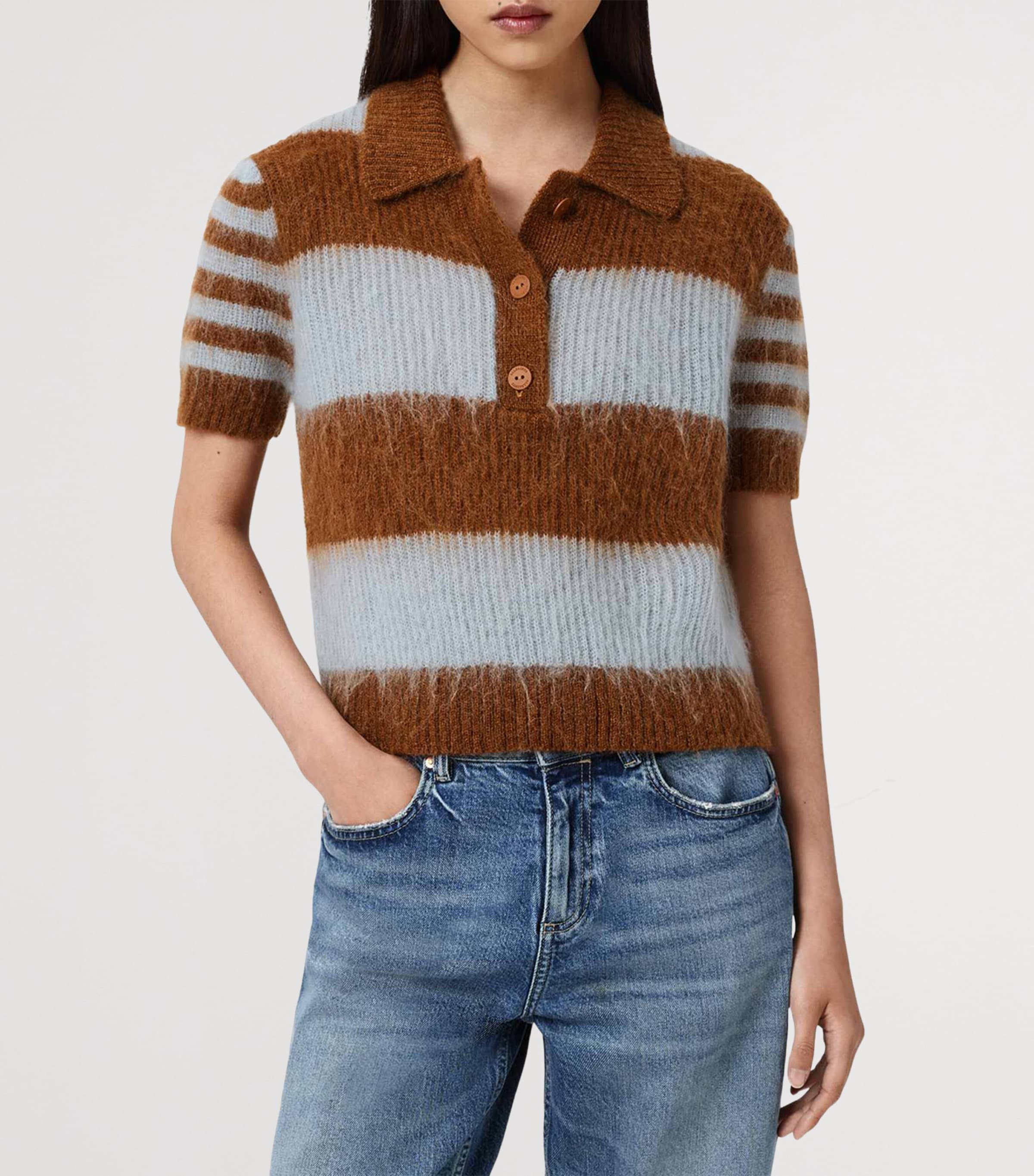 Mohair-Wool Clem Polo Sweater STEEL BLUE/COGNAC Image 4