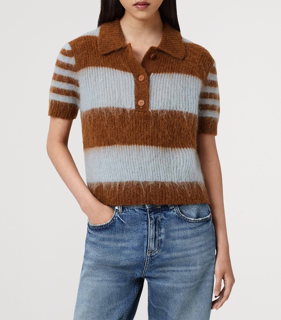 Mohair-Wool Clem Polo Sweater STEEL BLUE/COGNAC Image 4