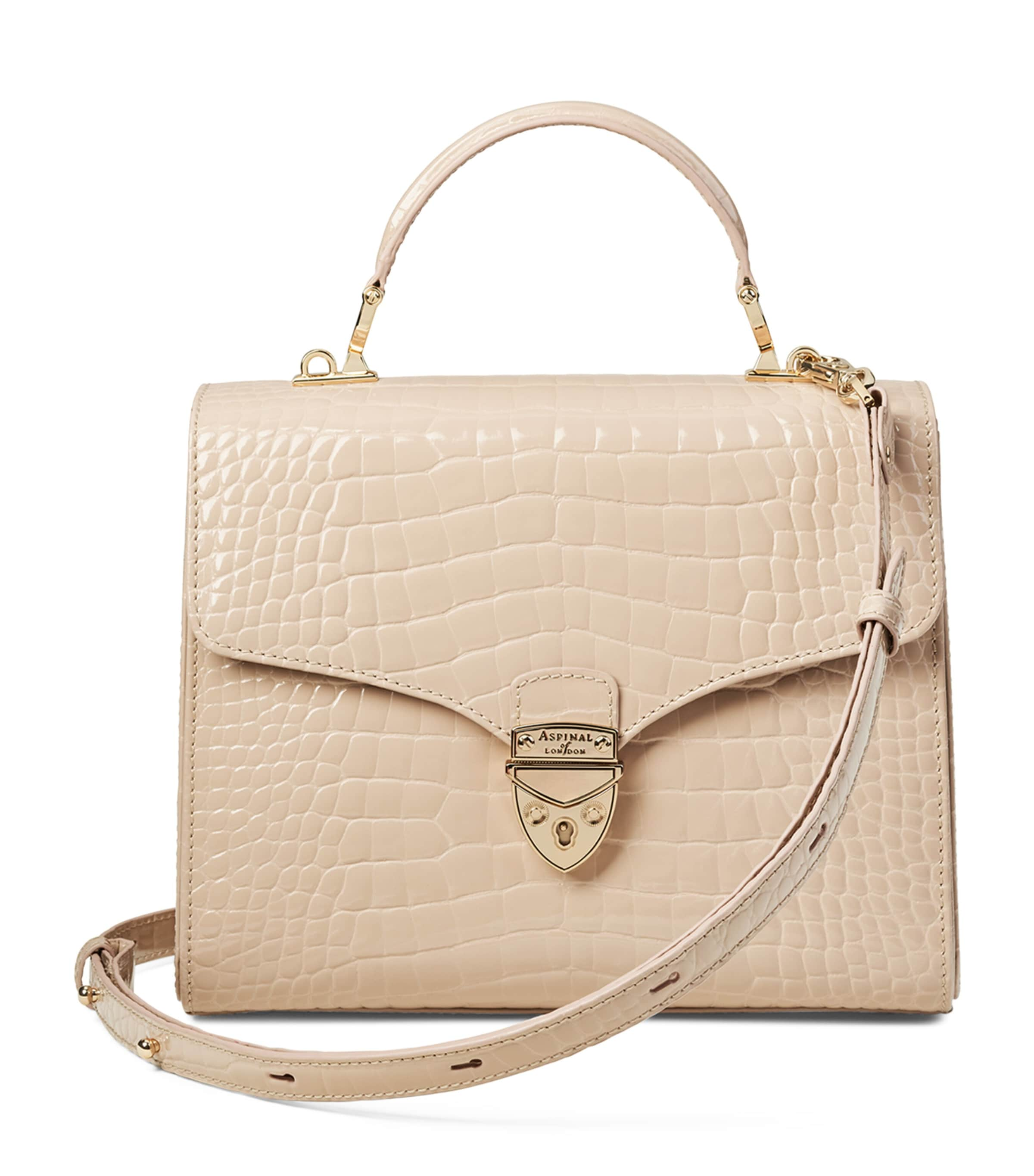 Aspinal Of London Womens Soft Taupe Mayfair Large Crocodile-embossed Patent-leather Top-handle Bag