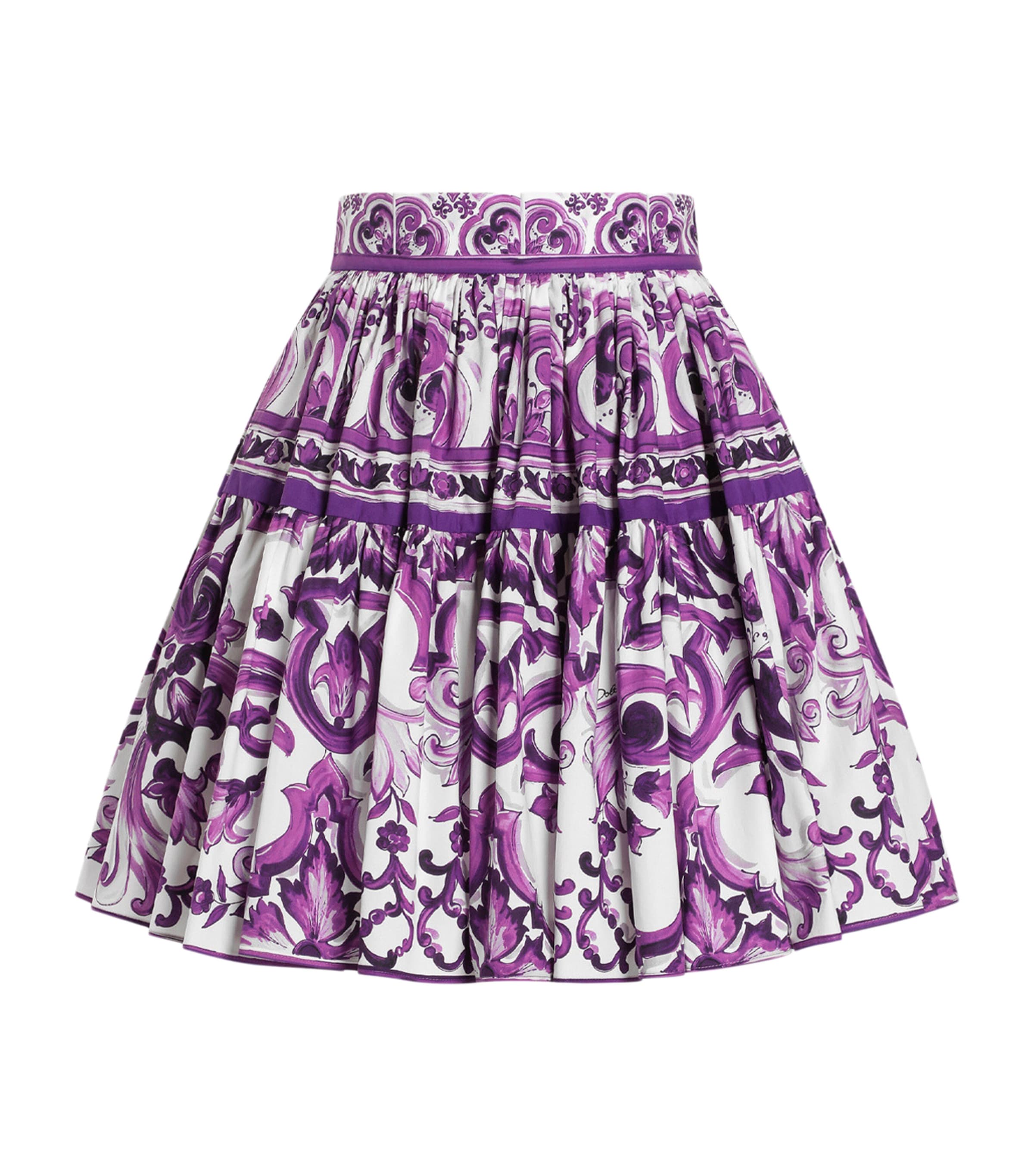 Dolce & Gabbana Women Maiolica Cotton Skirt With Ruffles In Purple