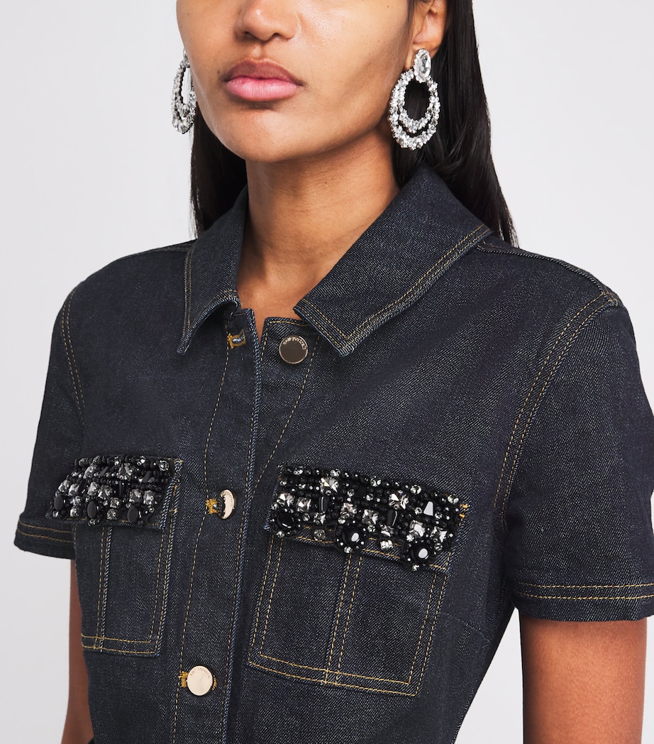 Denim Crystal-Trim Mini Dress BLUE Image 6