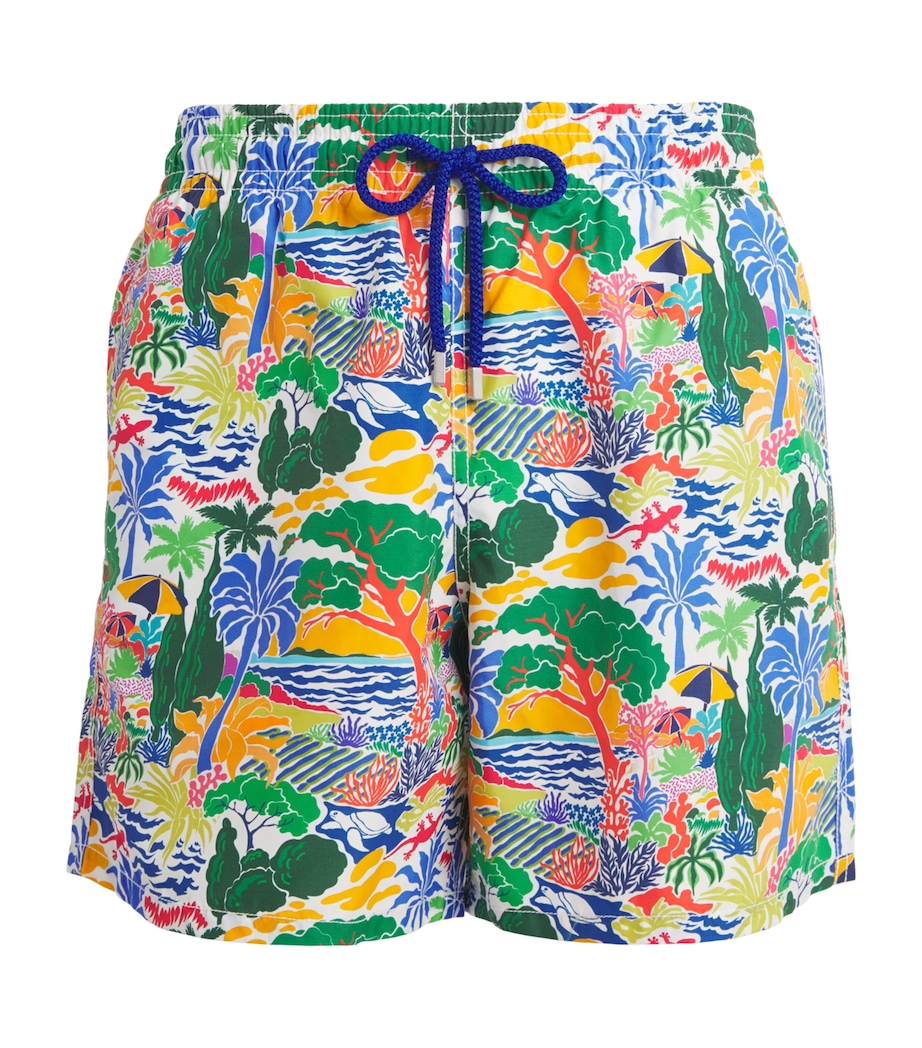 Vilebrequin Mens Seaside Life Print Moorea Swim Shorts Blanc Image 1