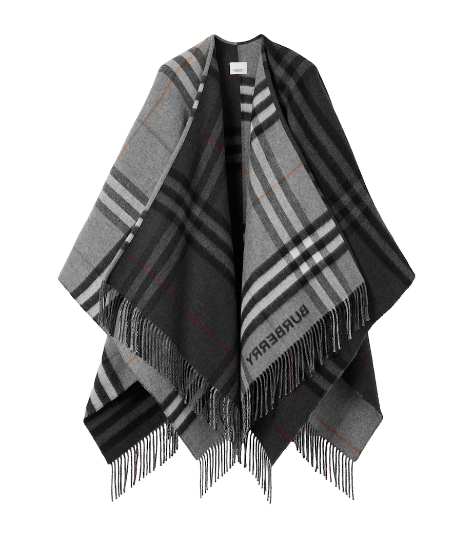 Wool-Cashmere Contrast-Check Cape GREY / CHARCOAL Image 1