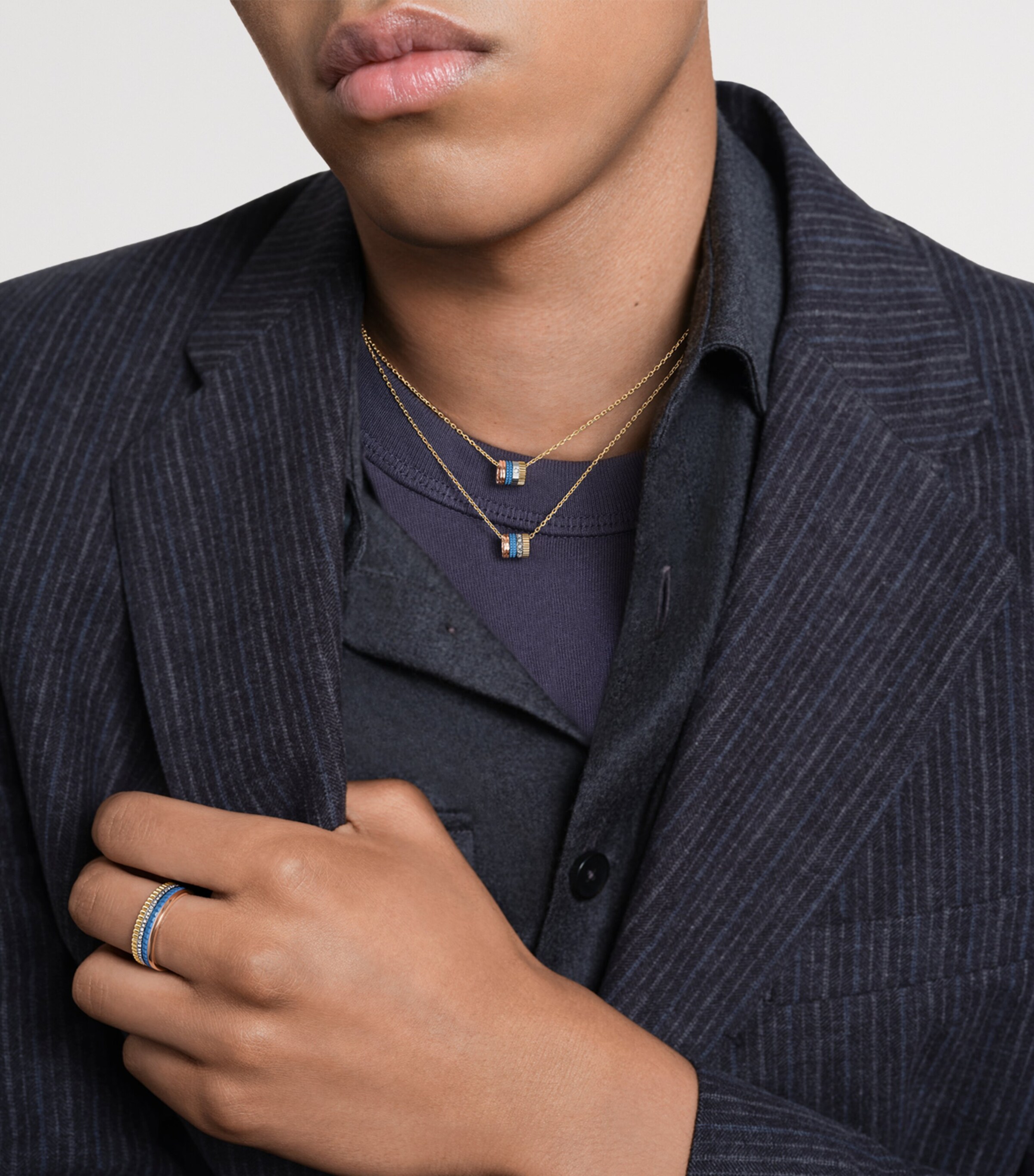 Mixed Gold and Diamond Quatre Blue Edition Pendant Necklace YELLOW GOLD Image 2