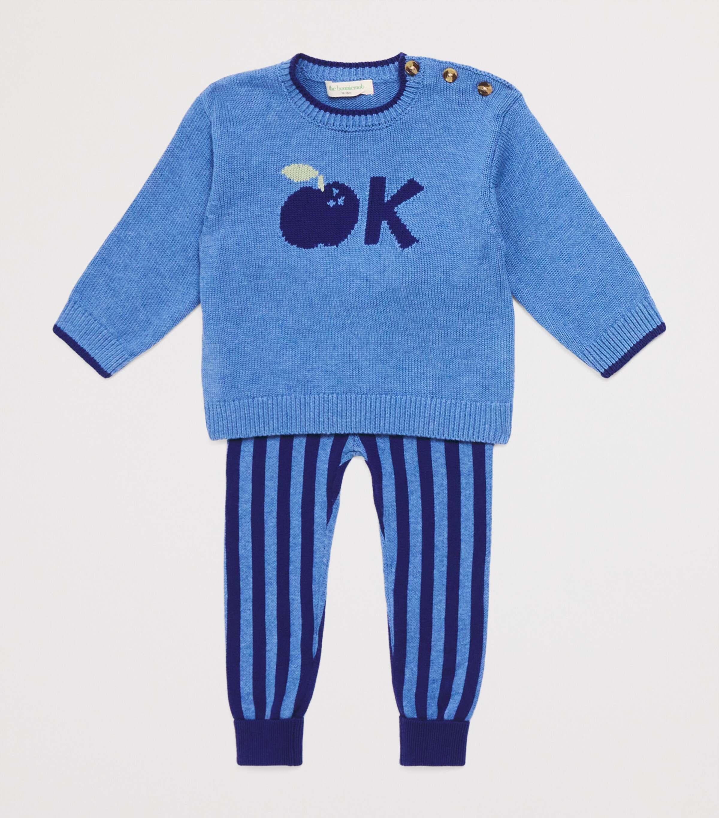 the bonnie mob Apple Knit Sweater and Leggings Set (0-24 Months) Dusty Blue Image 3