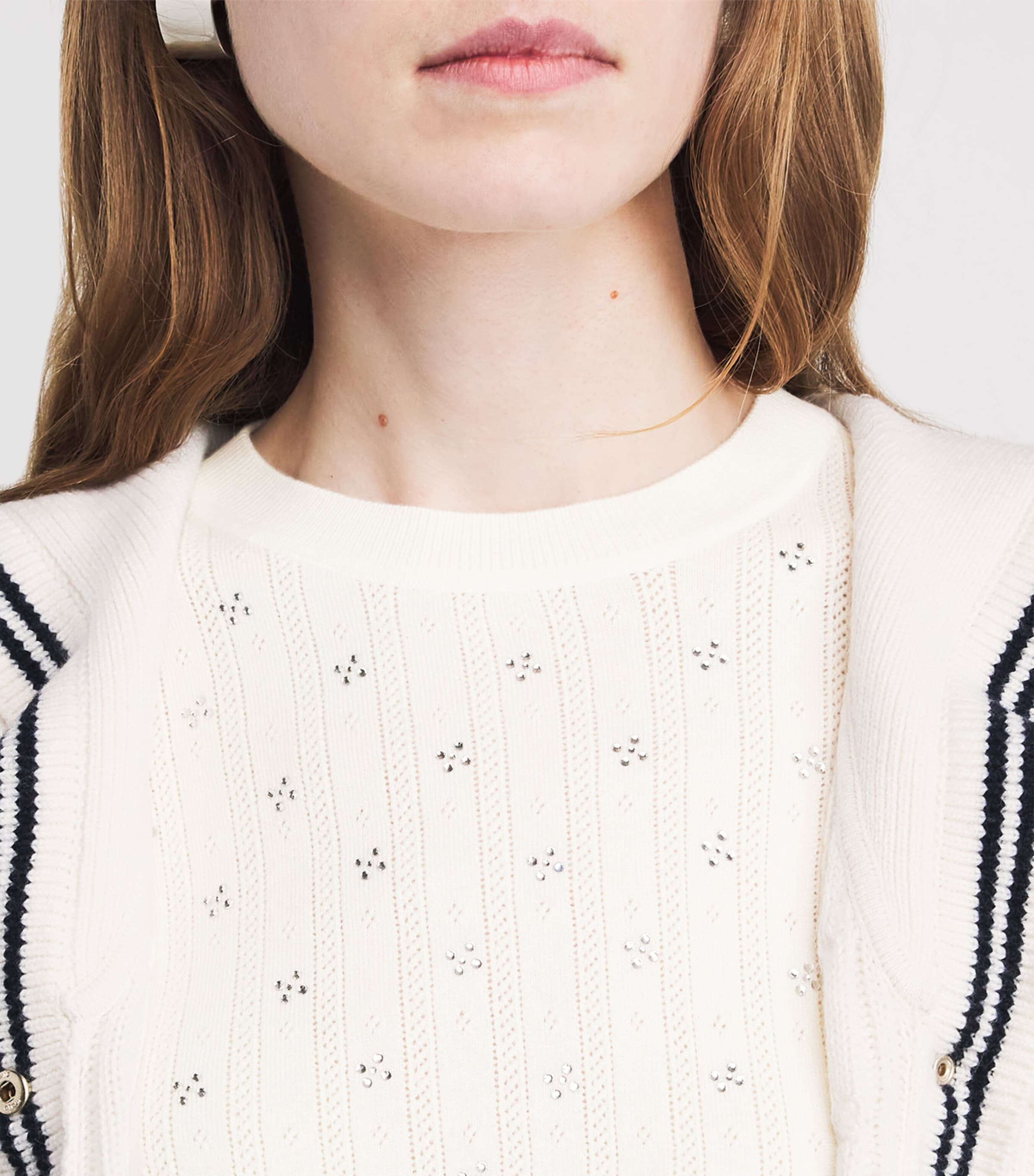 Maje Womens Wool-Blend Rhinestone Sweater Ecru Image 3