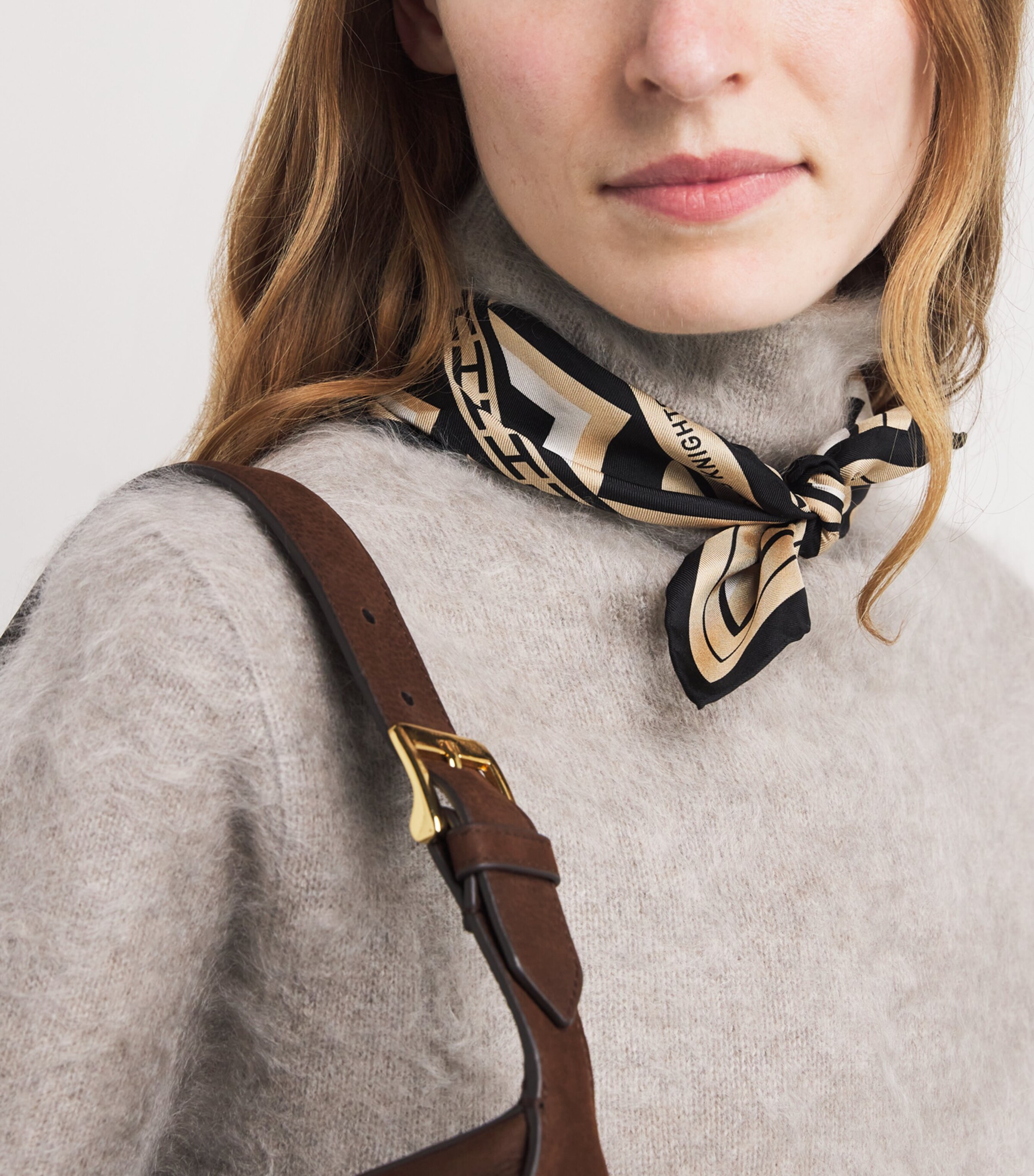 Harrods Silk Geometric Print Square Scarf Neutral Image 2