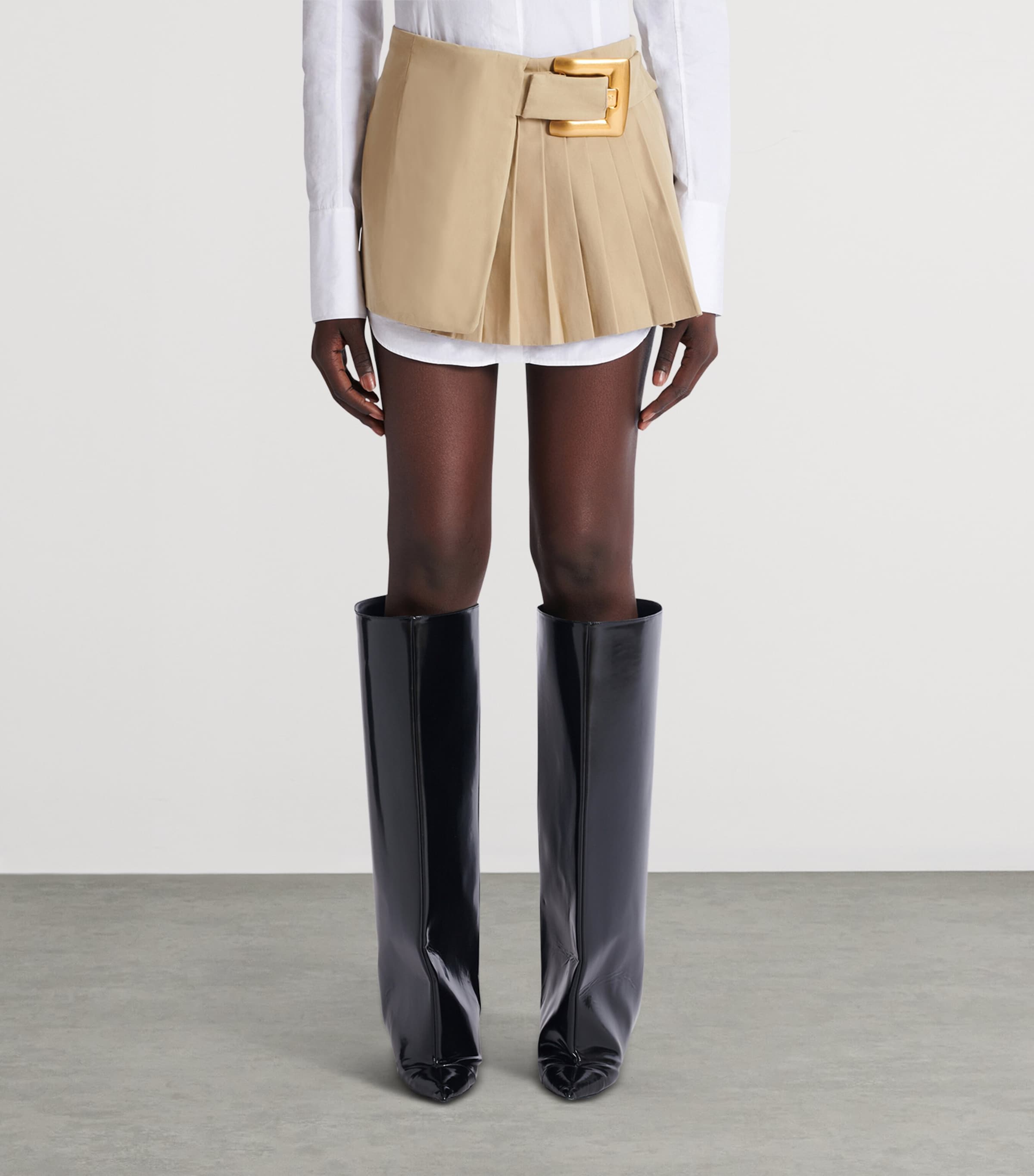 Cotton Gabardine Belted Mini Skirt 0AN SABLE Image 4