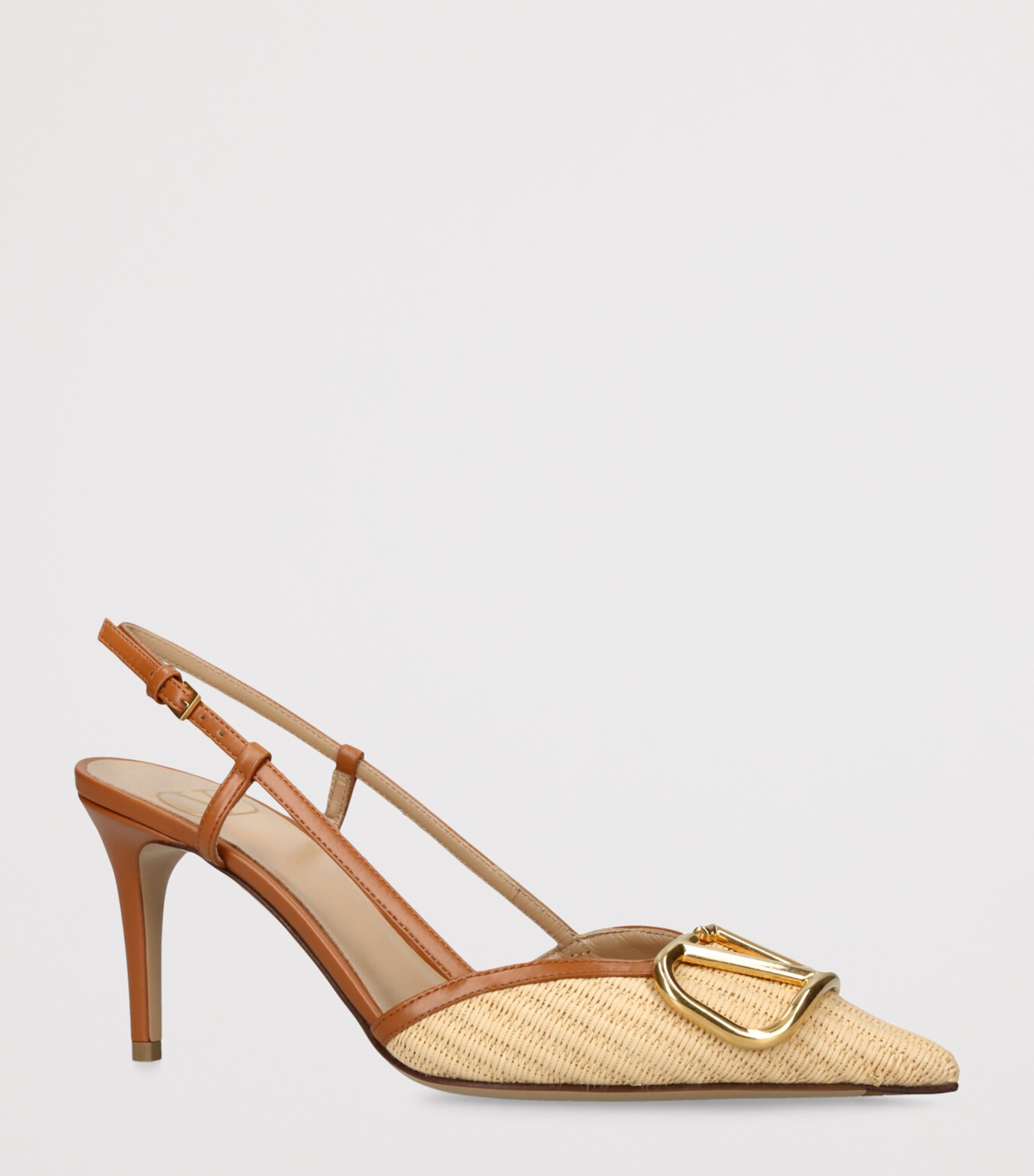 Valentino Garavani Raffia VLogo Slingback Pumps 80 Beige Comb Image 3