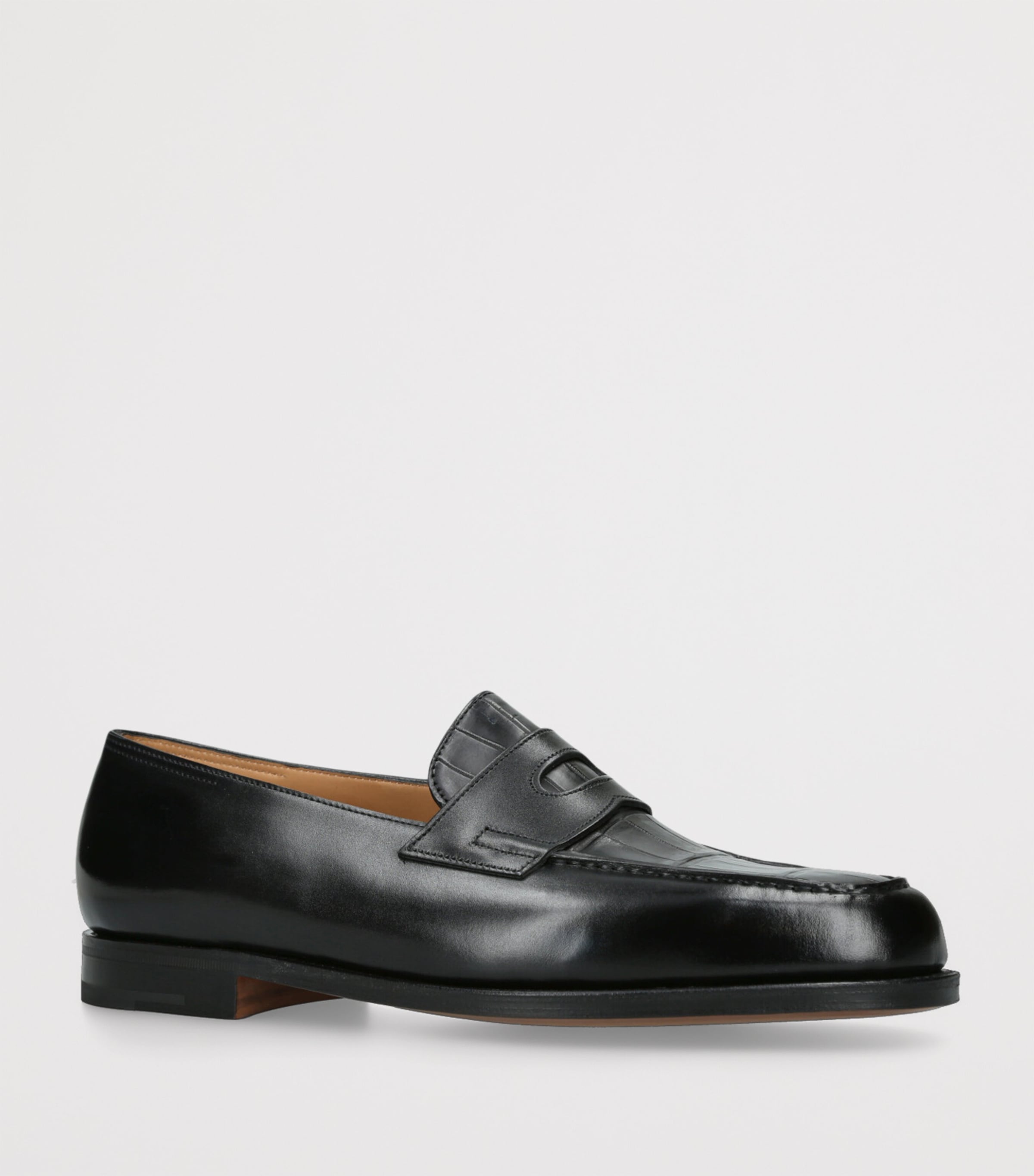 Croc-Embossed Leather Lopez Loafers BLACK Image 3