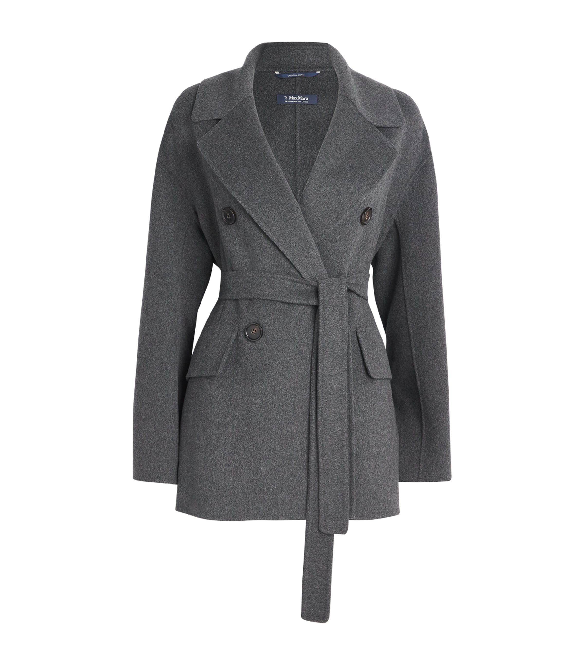 Max Mara Camel Hair Belted Coat In Gray