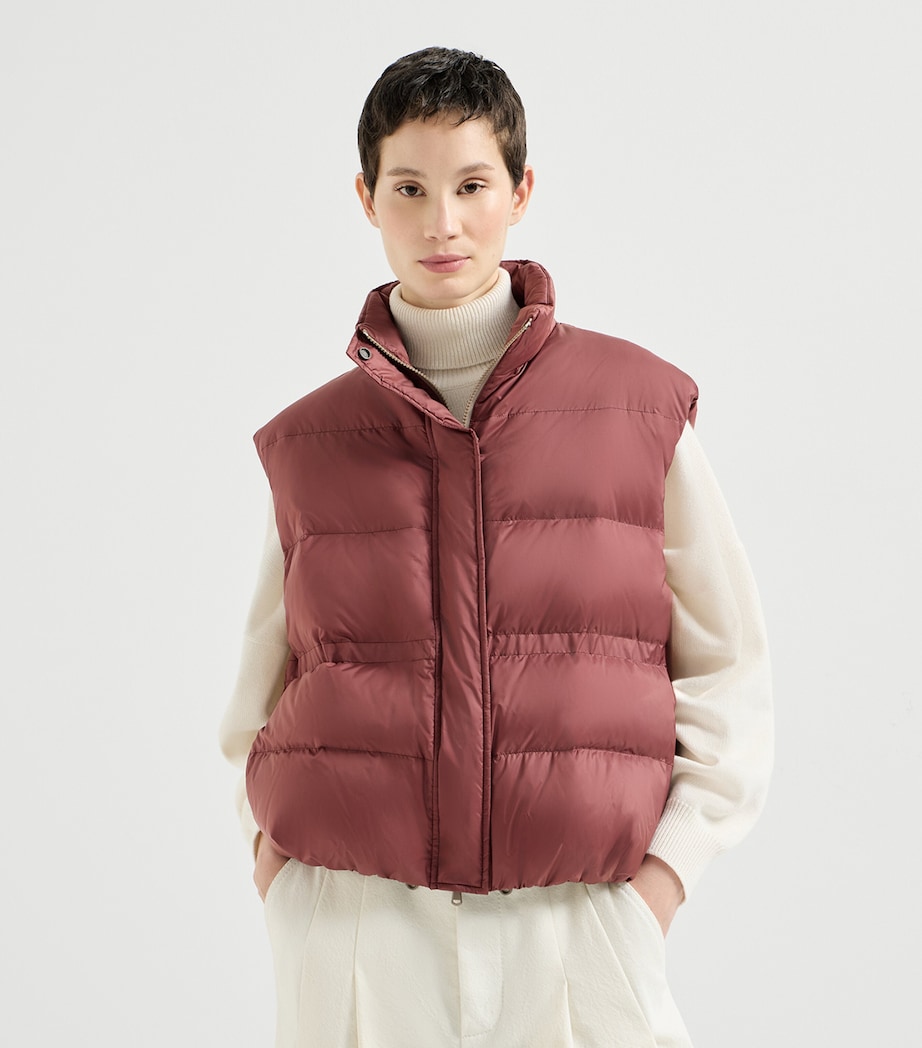 Brunello Cucinelli Womens Water-Resistant Monili-Detail Gilet Rosso Mattone Image 4