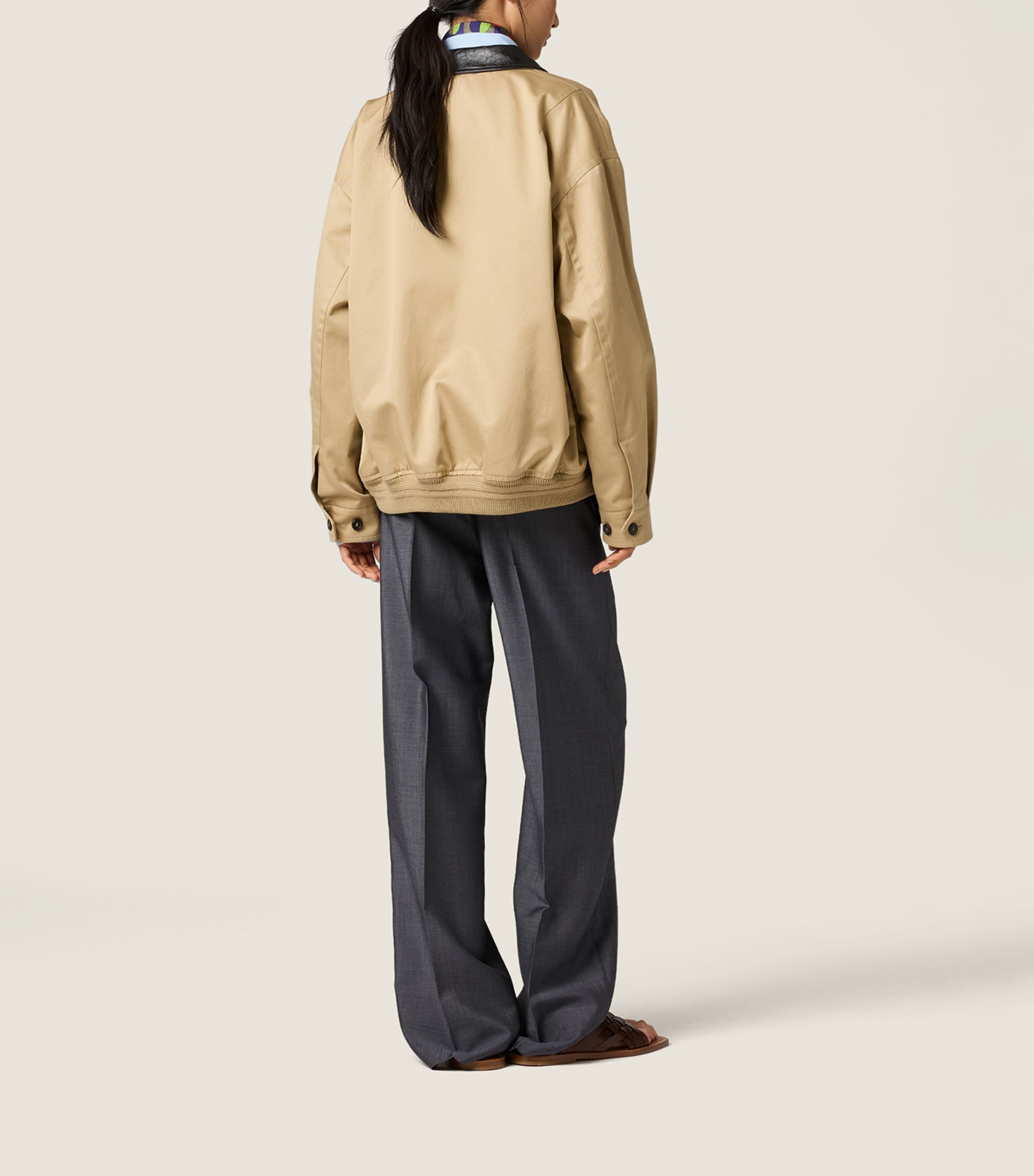 Miu Miu Womens Leather-Trim Bomber Jacket Neutral Image 3