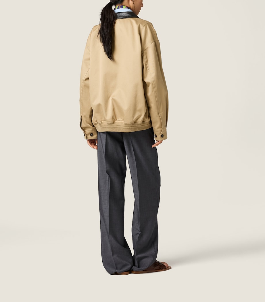 Miu Miu Womens Leather-Trim Bomber Jacket Neutral Image 3