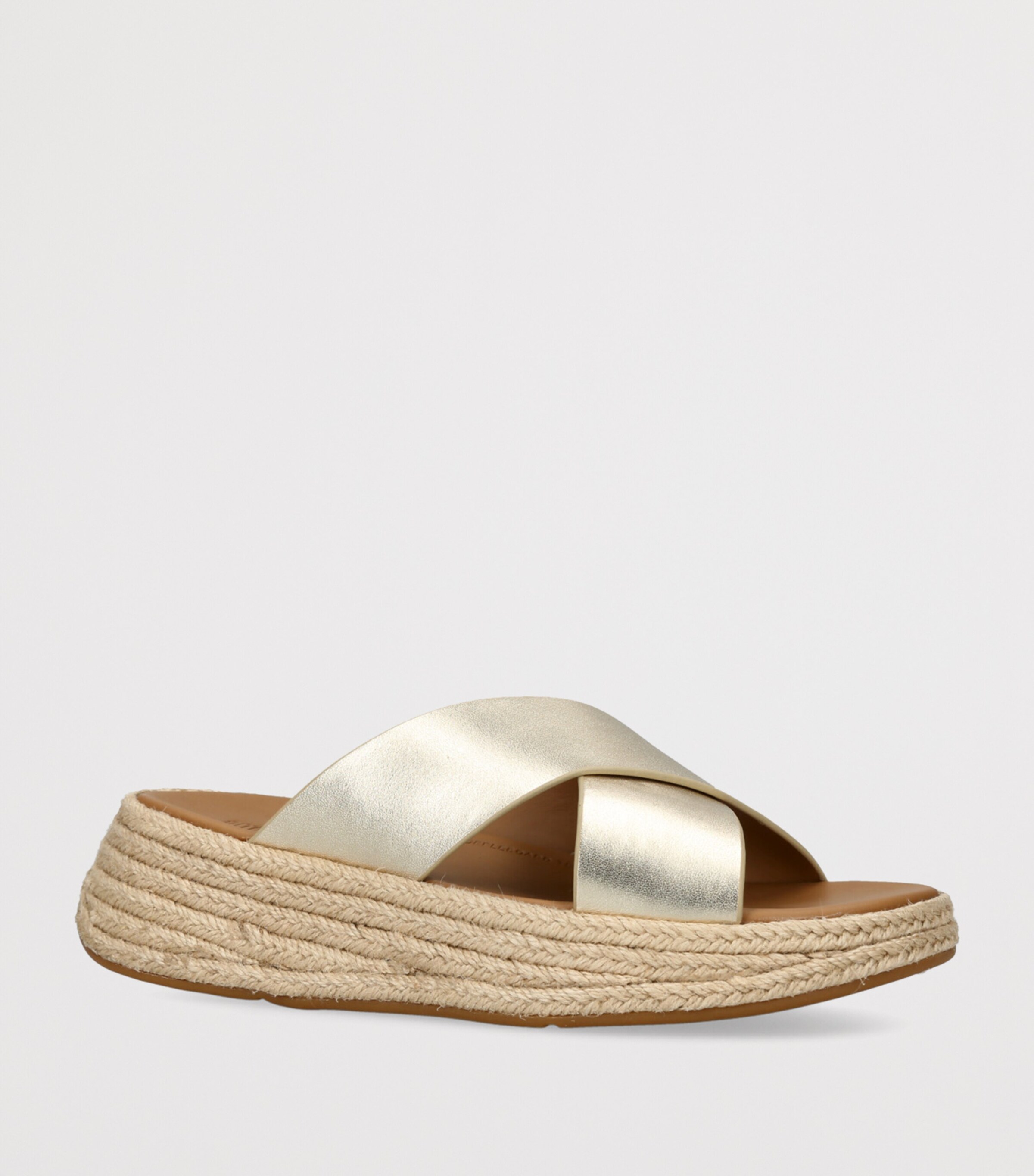 FitFlop Leather F-Mode Flatform Slides Gold Image 3