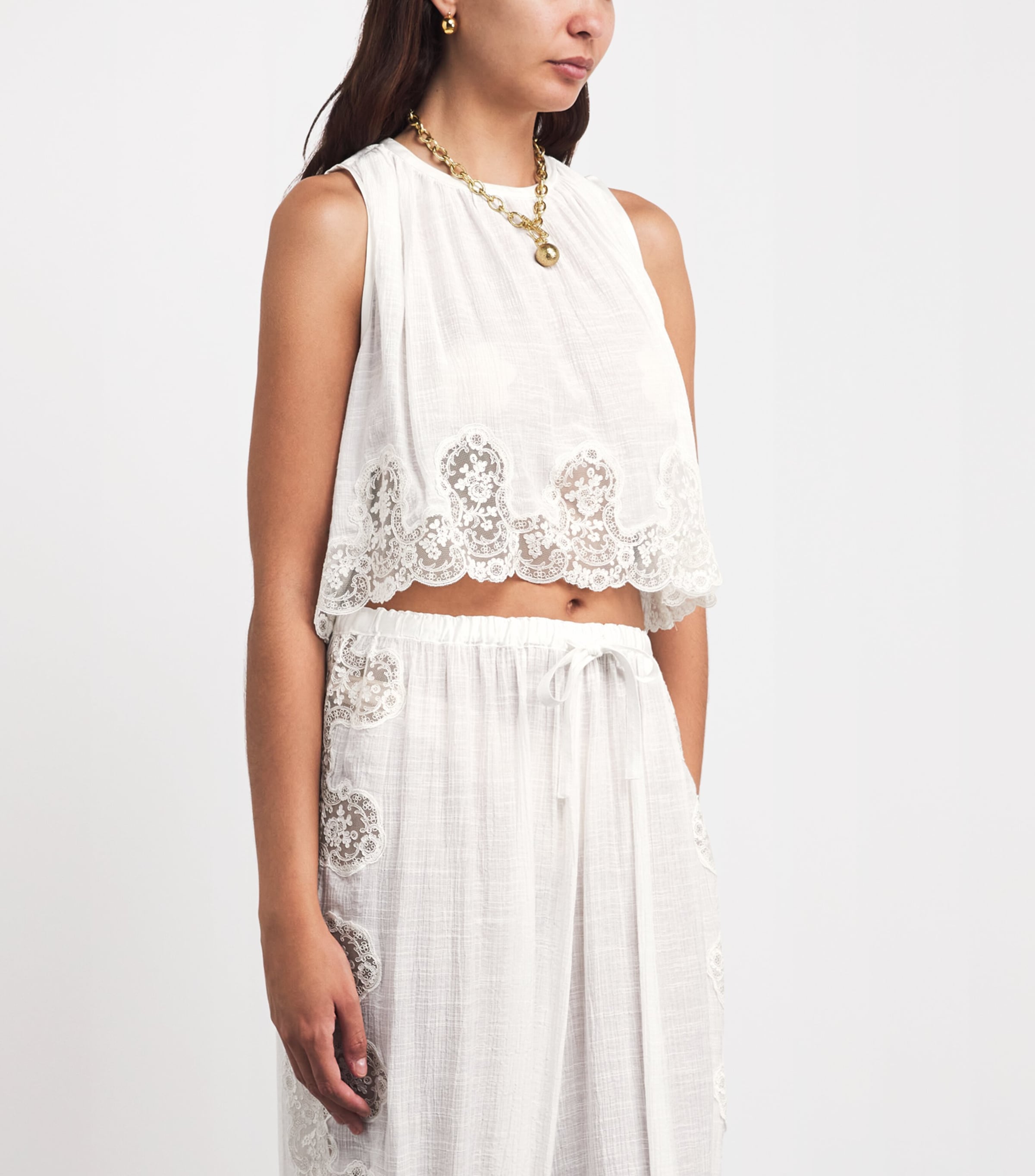 Sandro Paris Womens Broderie Anglaise Crop Top White Image 4