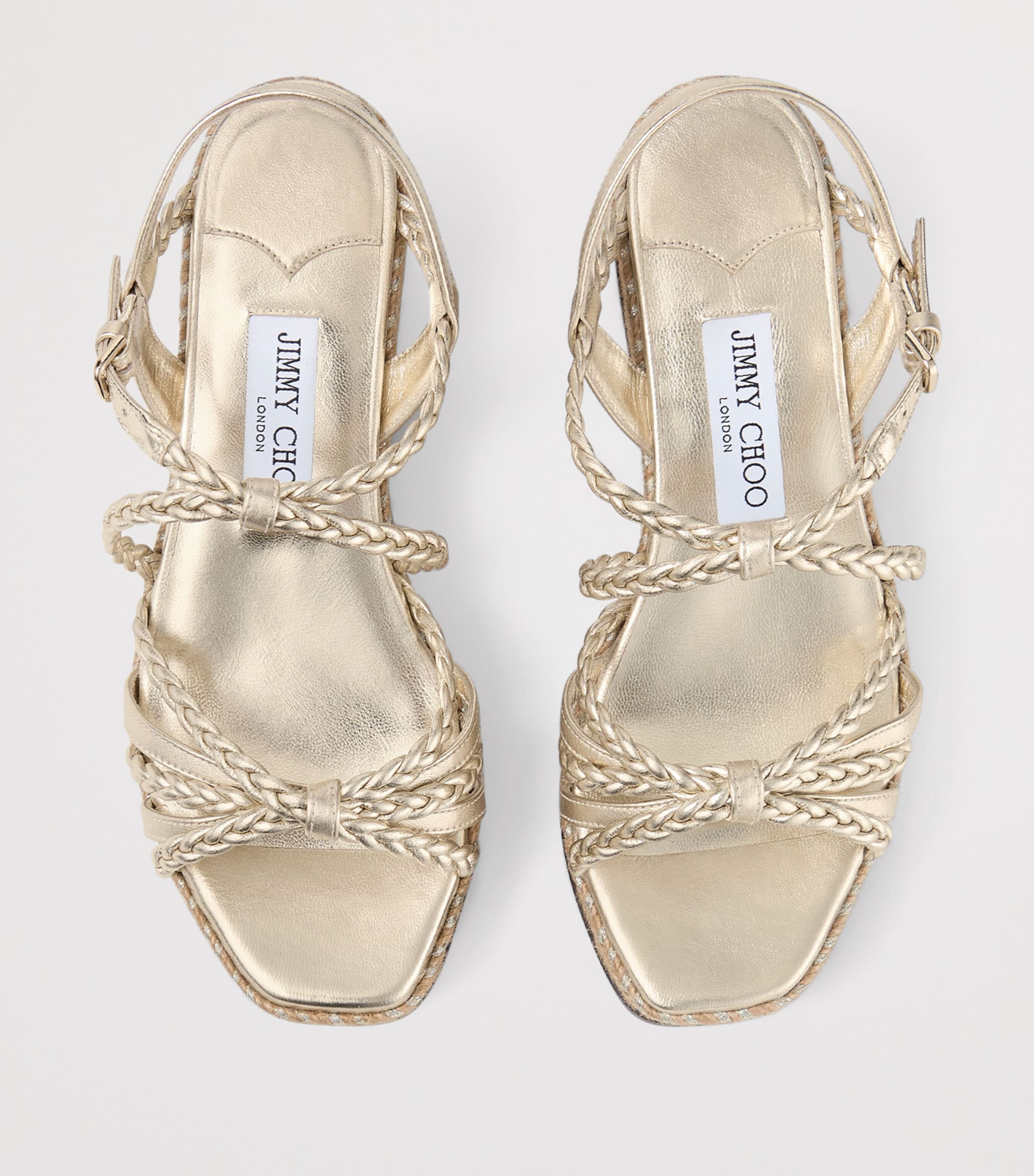 Jimmy Choo Nyra 60 Leather Wedge Sandals Soft Gold Mix Image 4