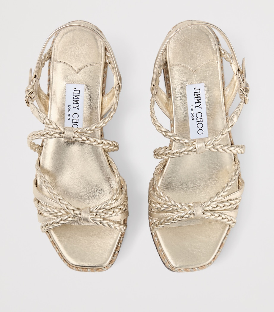 Jimmy Choo Nyra 60 Leather Wedge Sandals Soft Gold Mix Image 4
