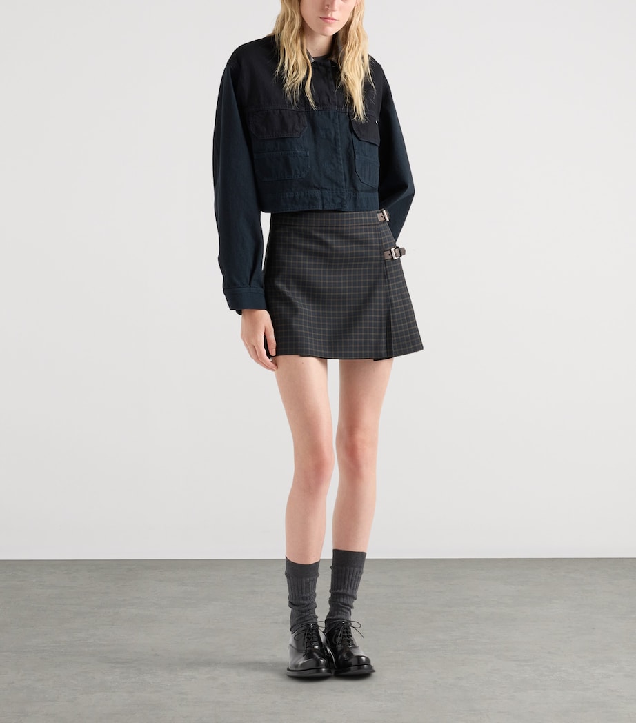 Prada Womens Wool-Blend Check Mini Skirt Blue Image 2