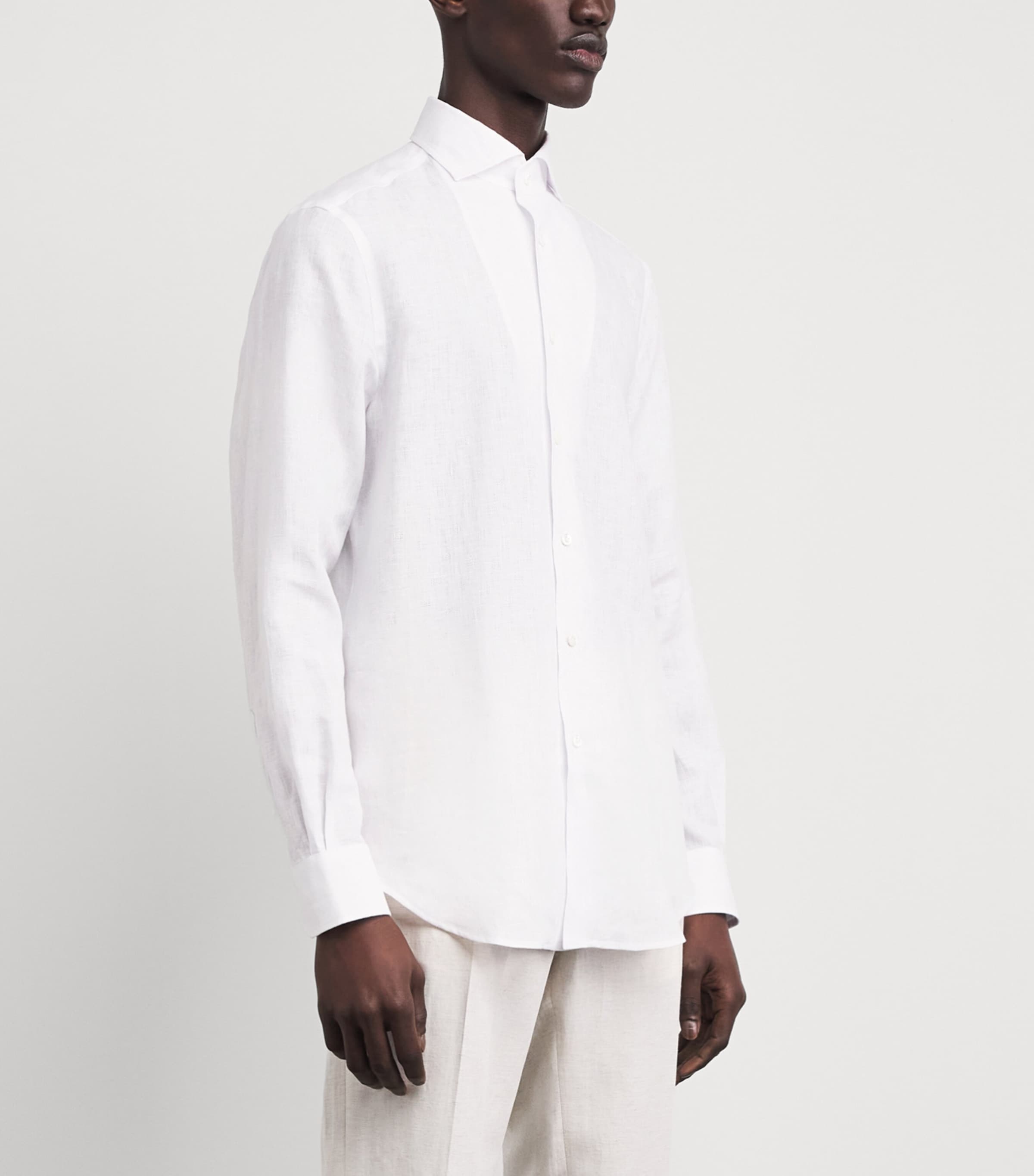 Pal Zileri Mens Linen Jacquard Shirt White Image 4