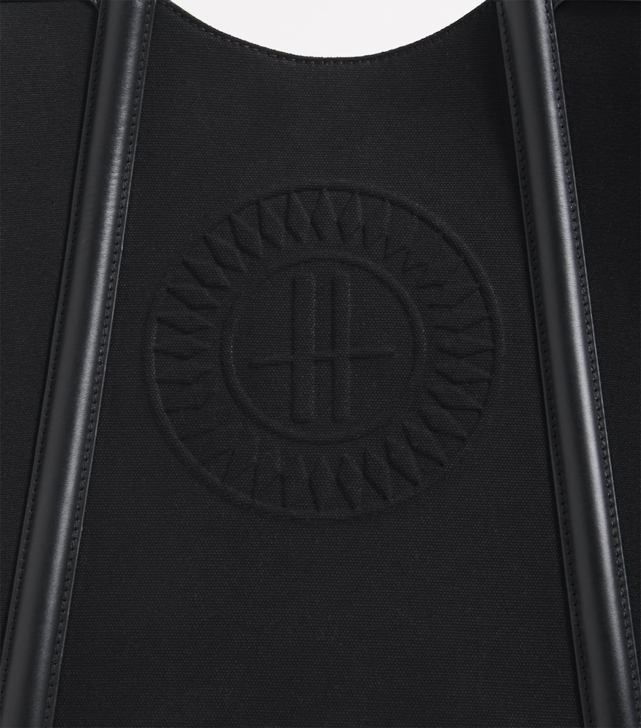 Large Canvas-Leather Embossed Tote Bag BLACK Image 6