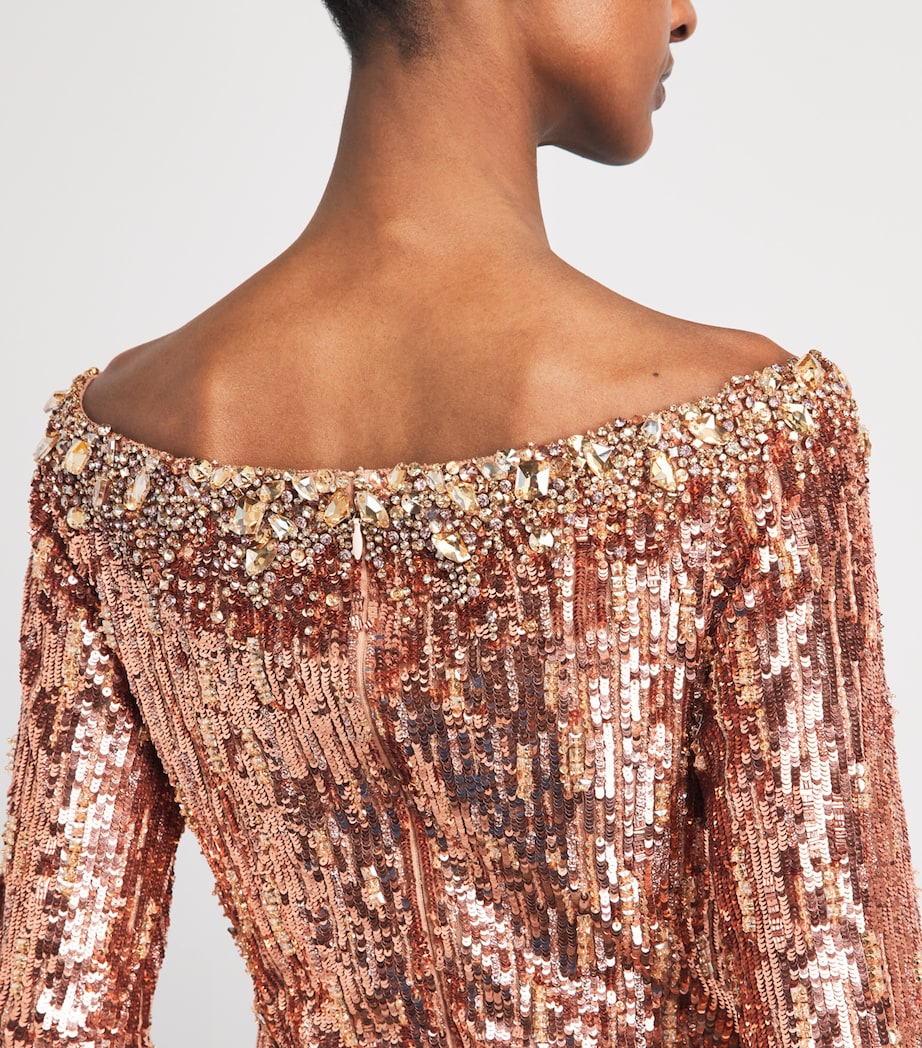 Jenny Packham Womens Sequinned Marnie Gown Sable Image 3