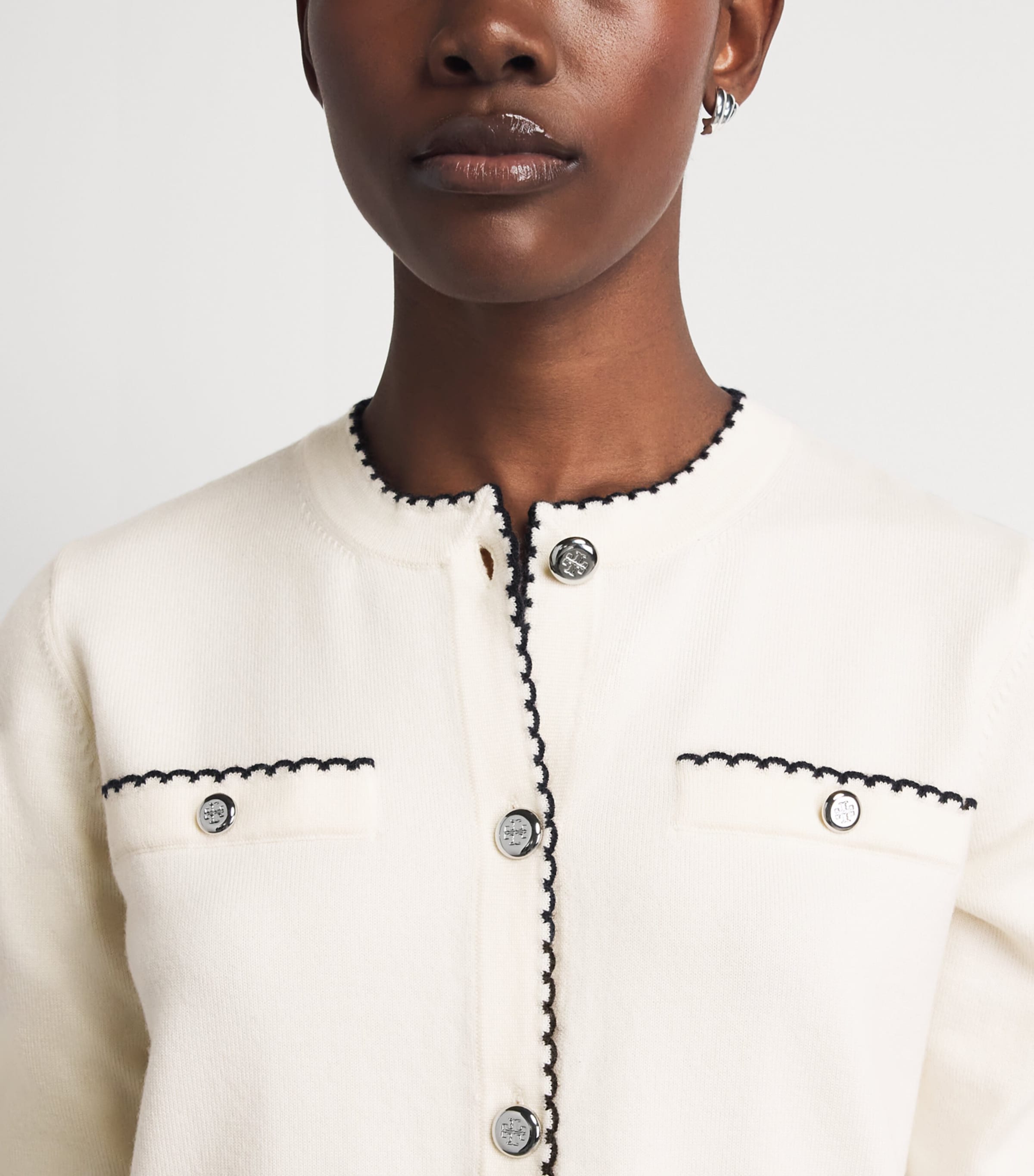 Tory Burch Womens Wool-Blend Kendra Cardigan New Ivry/mdm Nvy Image 3