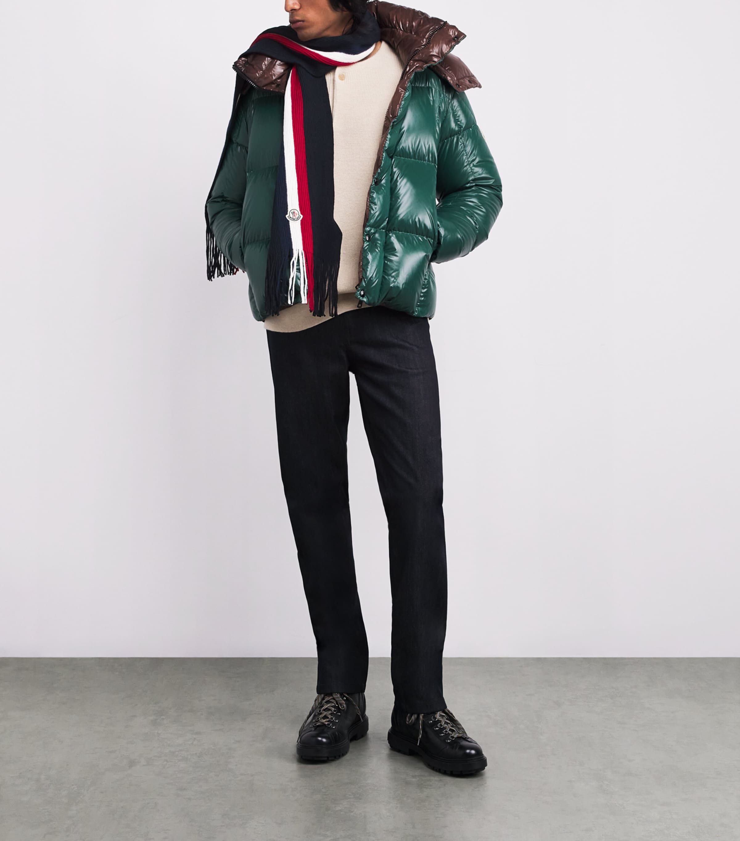 Moncler Navy Virgin Wool Tricolour Scarf | Harrods US