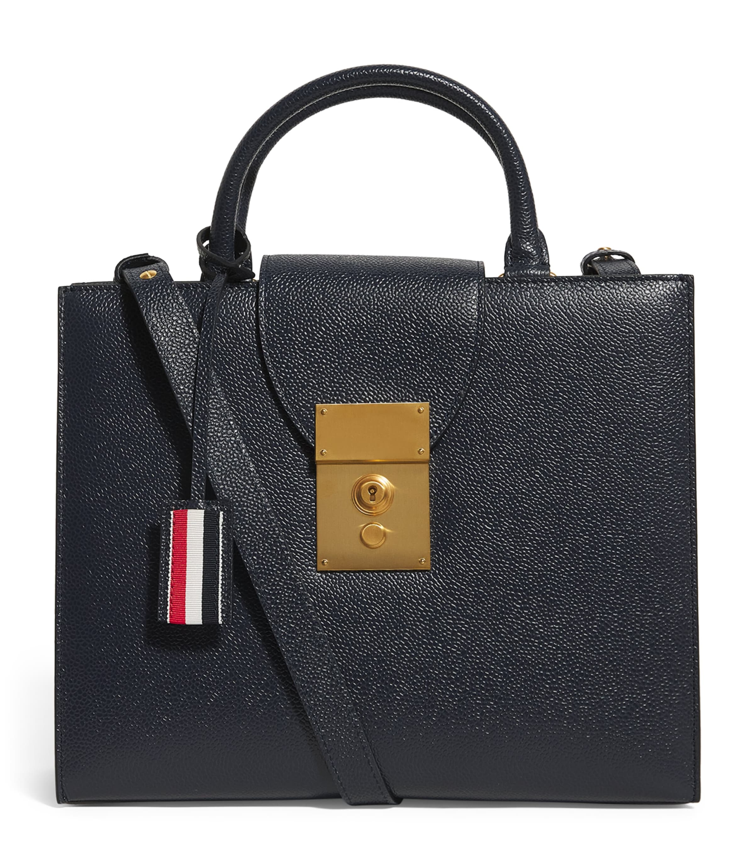 Thom Browne Small Leather Mr. Thom Tote Bag In Navy